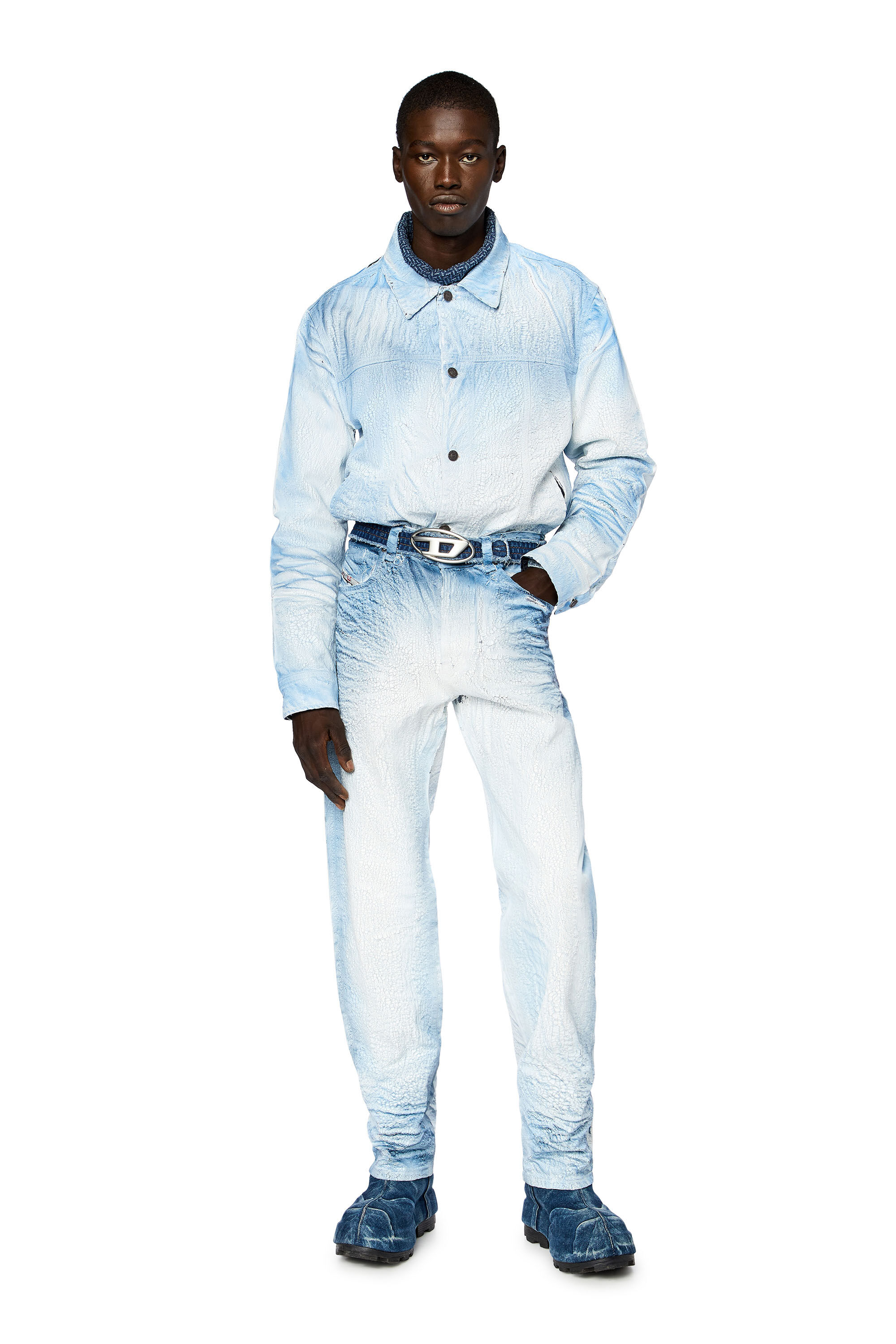 Diesel - D-BAR-FSD, Man's Denim jacket with cracked coating in Light Blue - 1