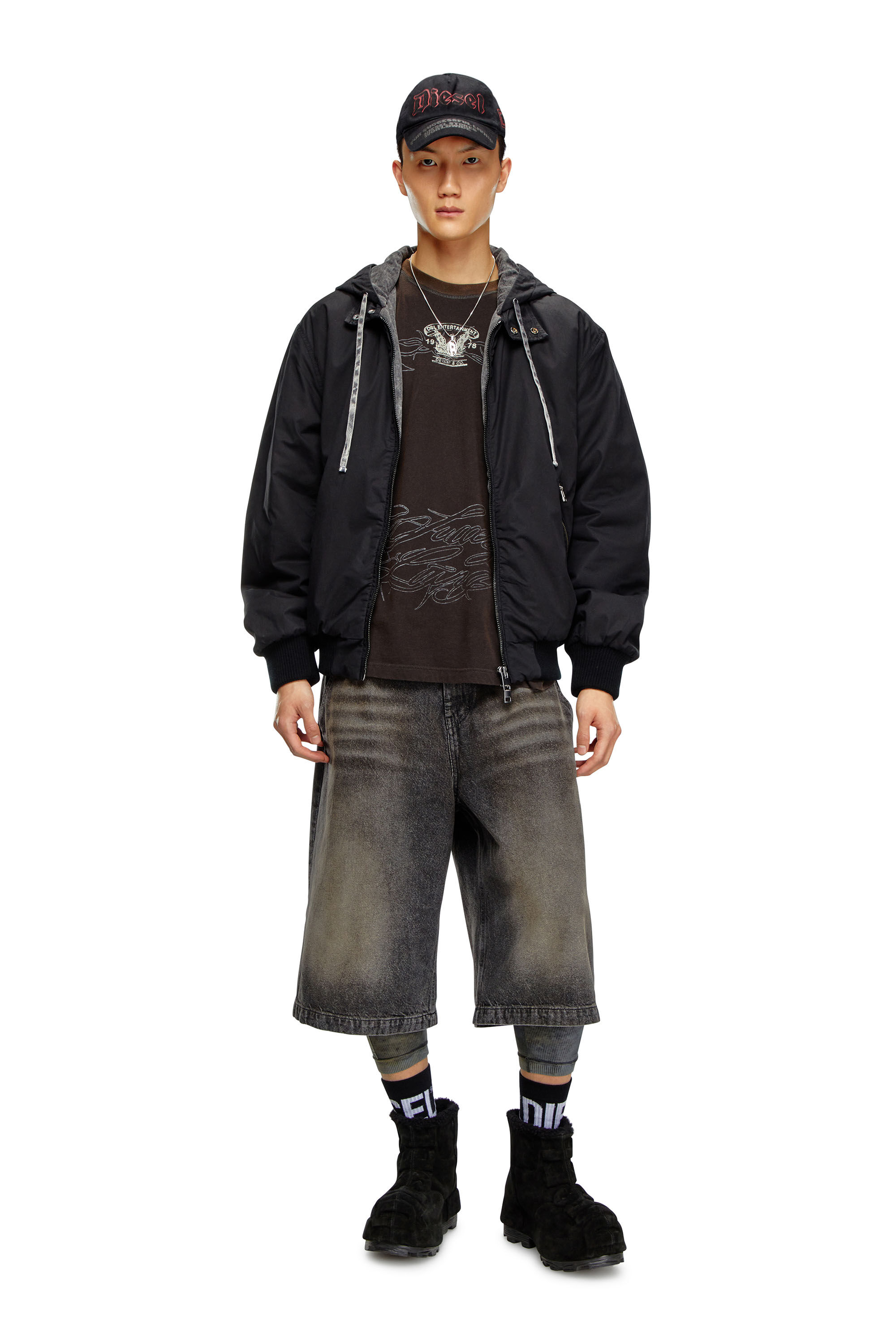 Diesel - J-ALAIN, Man's Hooded Harrington jacket in Black - 1