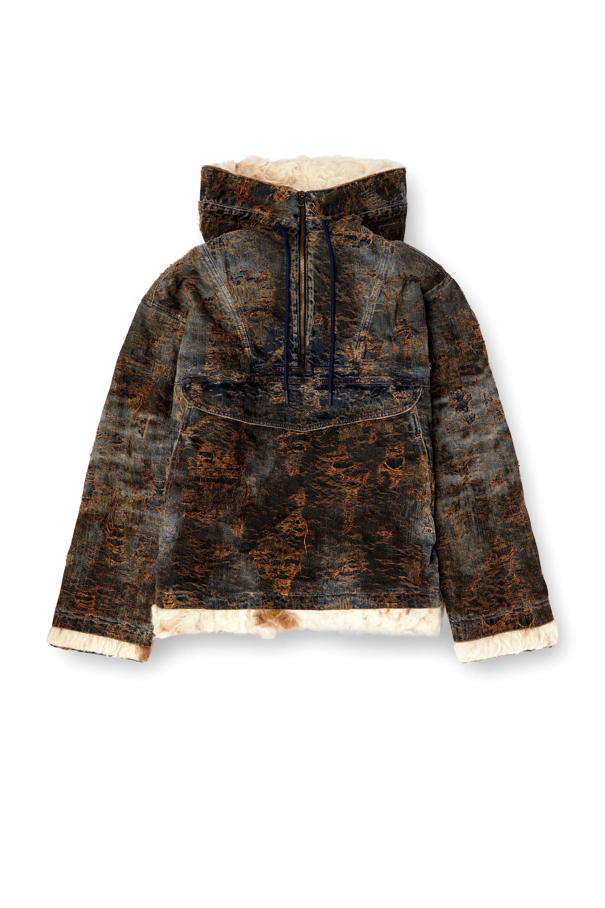 Diesel - D-ARAK-FSF, Unisex's Anorak in coated jacquard denim in Black/Brown - 2