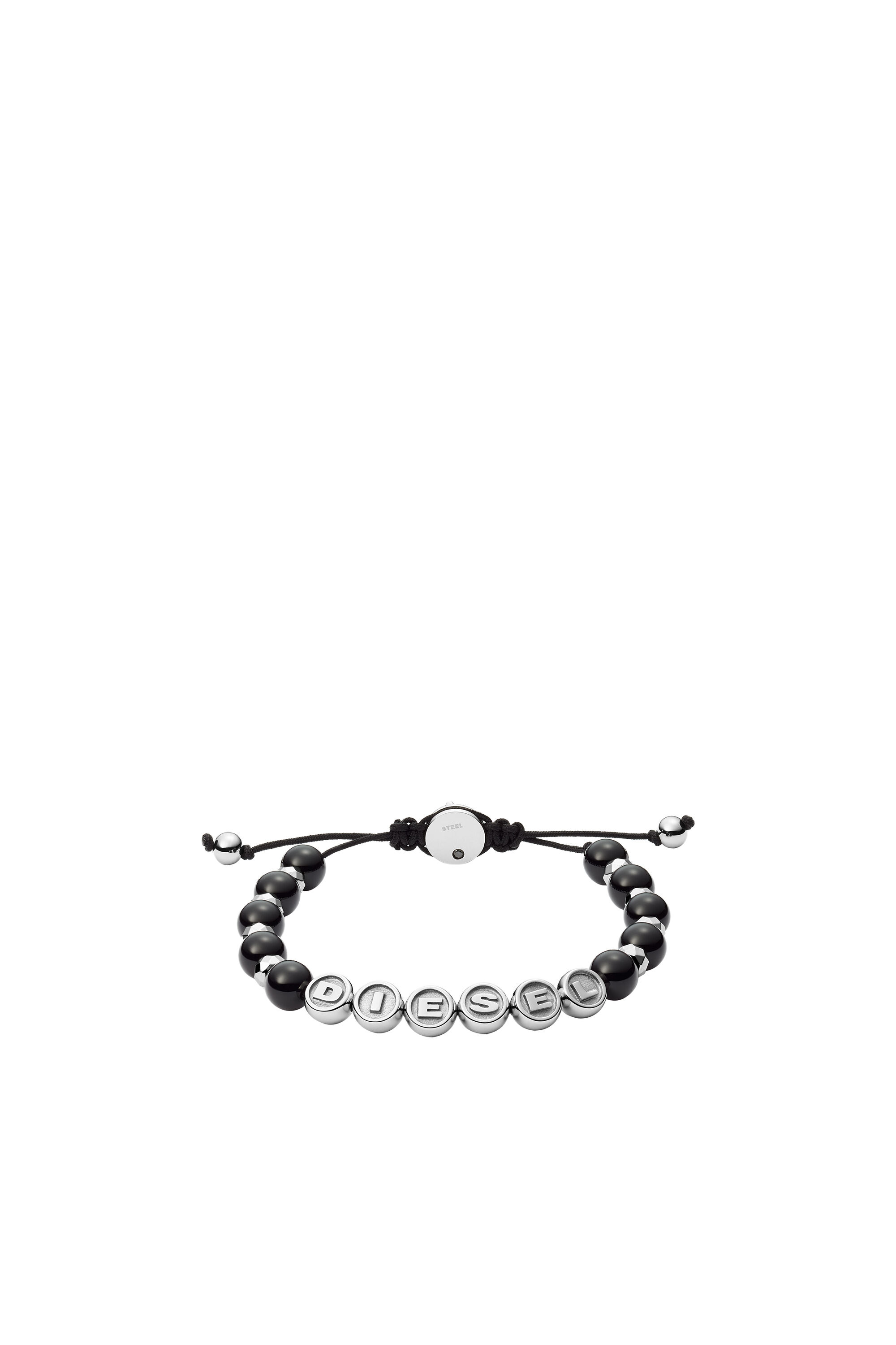 Diesel - DX1267, Man's Diesel Stainless Steel Semi-Precious Beaded Bracelet in Black/Silver - 1