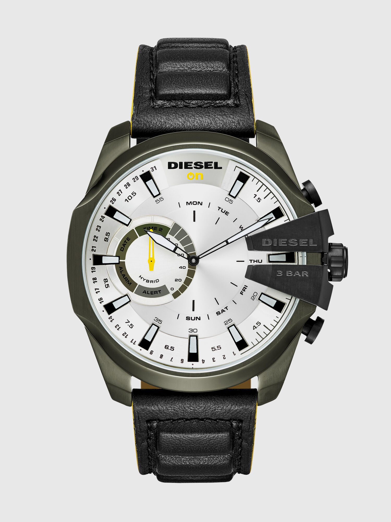 Diesel - DT1012, Man's Mega Chief Hybrid olive case black smartwatch, 48 mm in Black - 2
