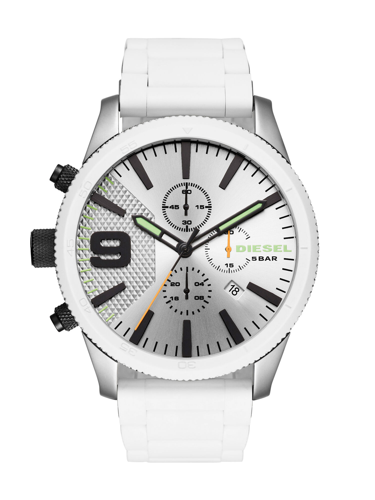 Diesel - DZ4449, Man's White silicone watch with rotating topring in White - 1