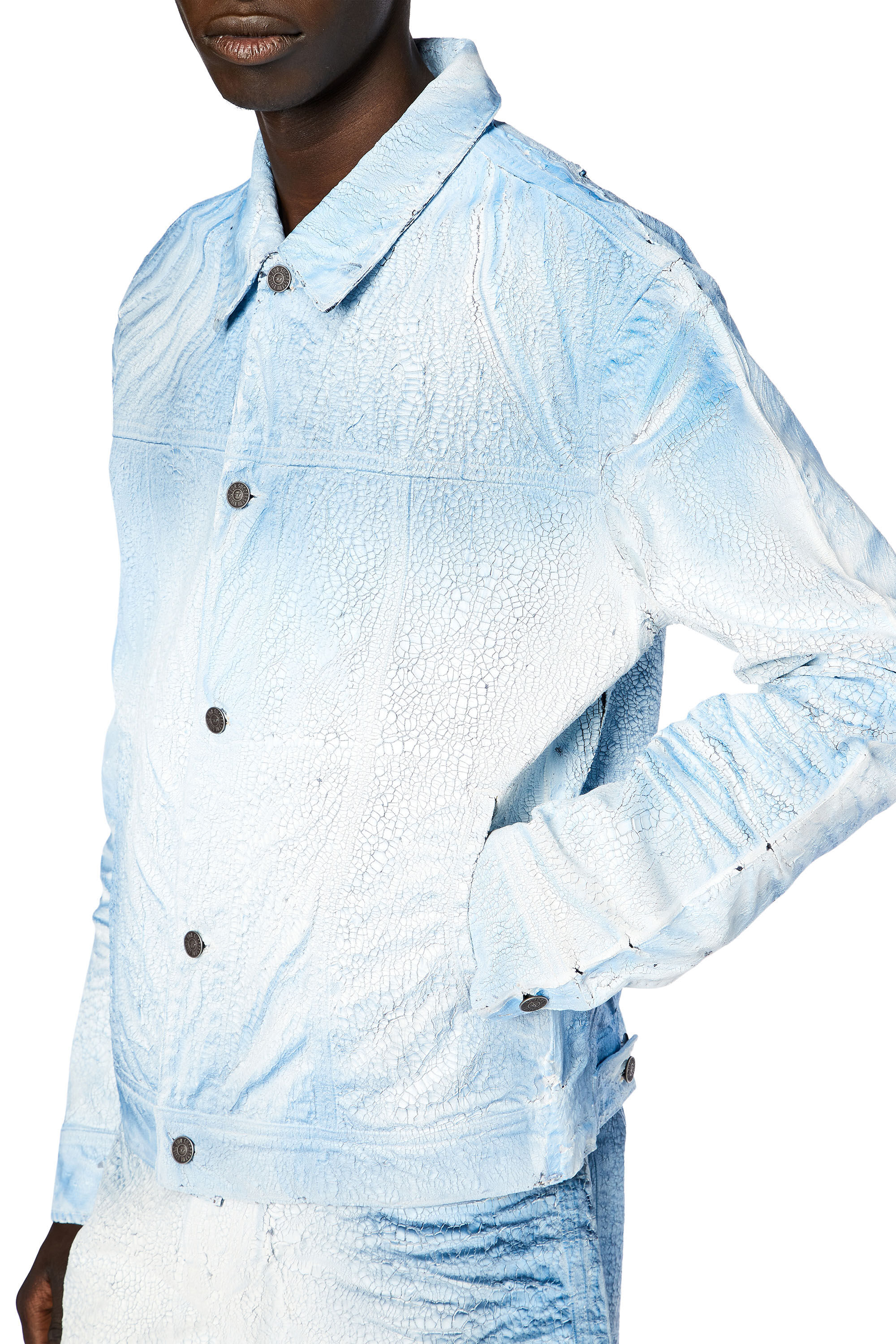 Diesel - D-BAR-FSD, Man's Denim jacket with cracked coating in Light Blue - 5