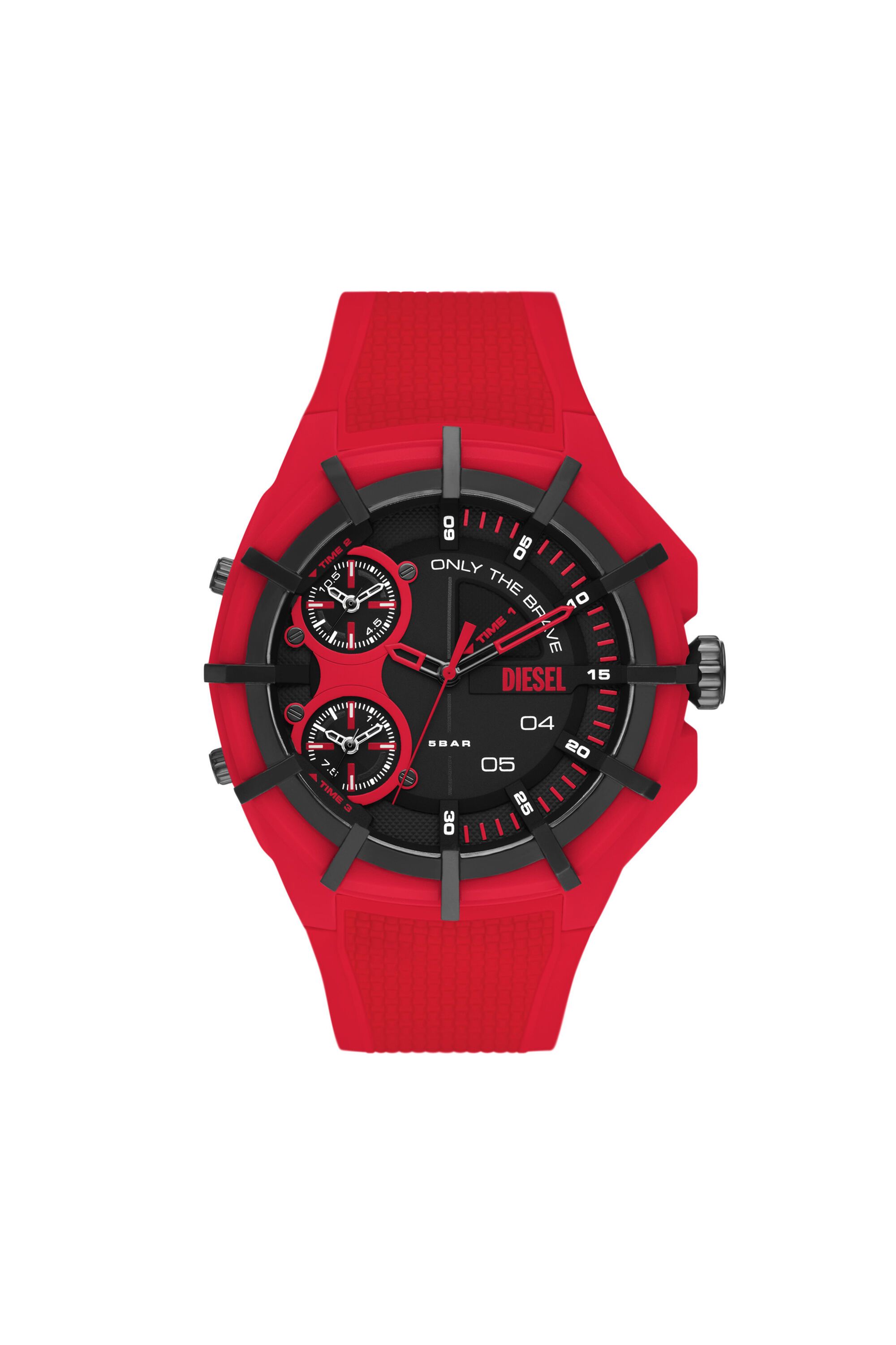 Diesel - DZ1989, Man's Framed three-hand red silicone watch in Red - 1
