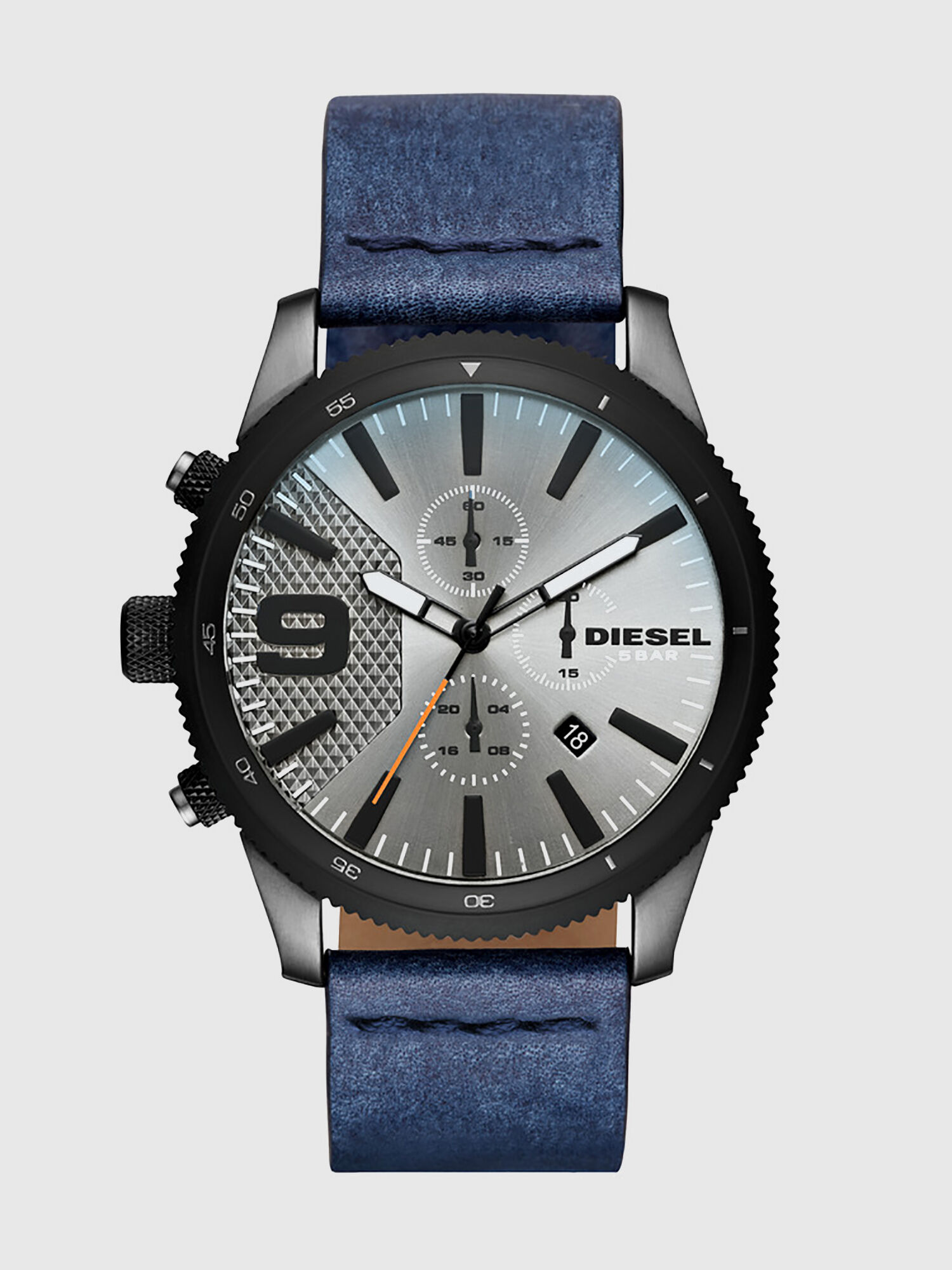Diesel - DZ4456, Man's Denim watch with rotating topring, 46 mm in Blue Jeans - 1
