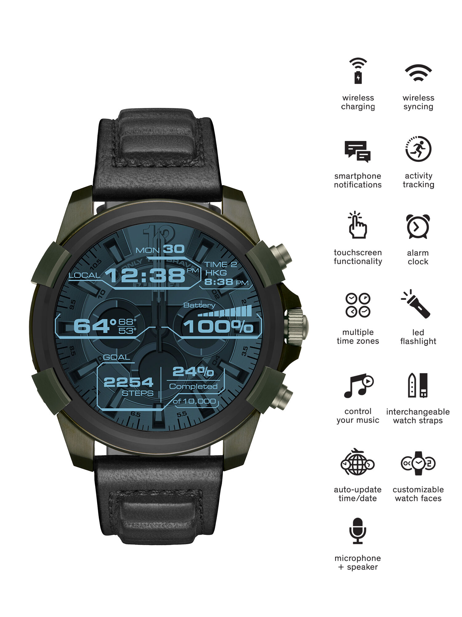 Diesel - DT2003, Man's Leather touchscreen smartwatch, 48 mm in Military Green - 4