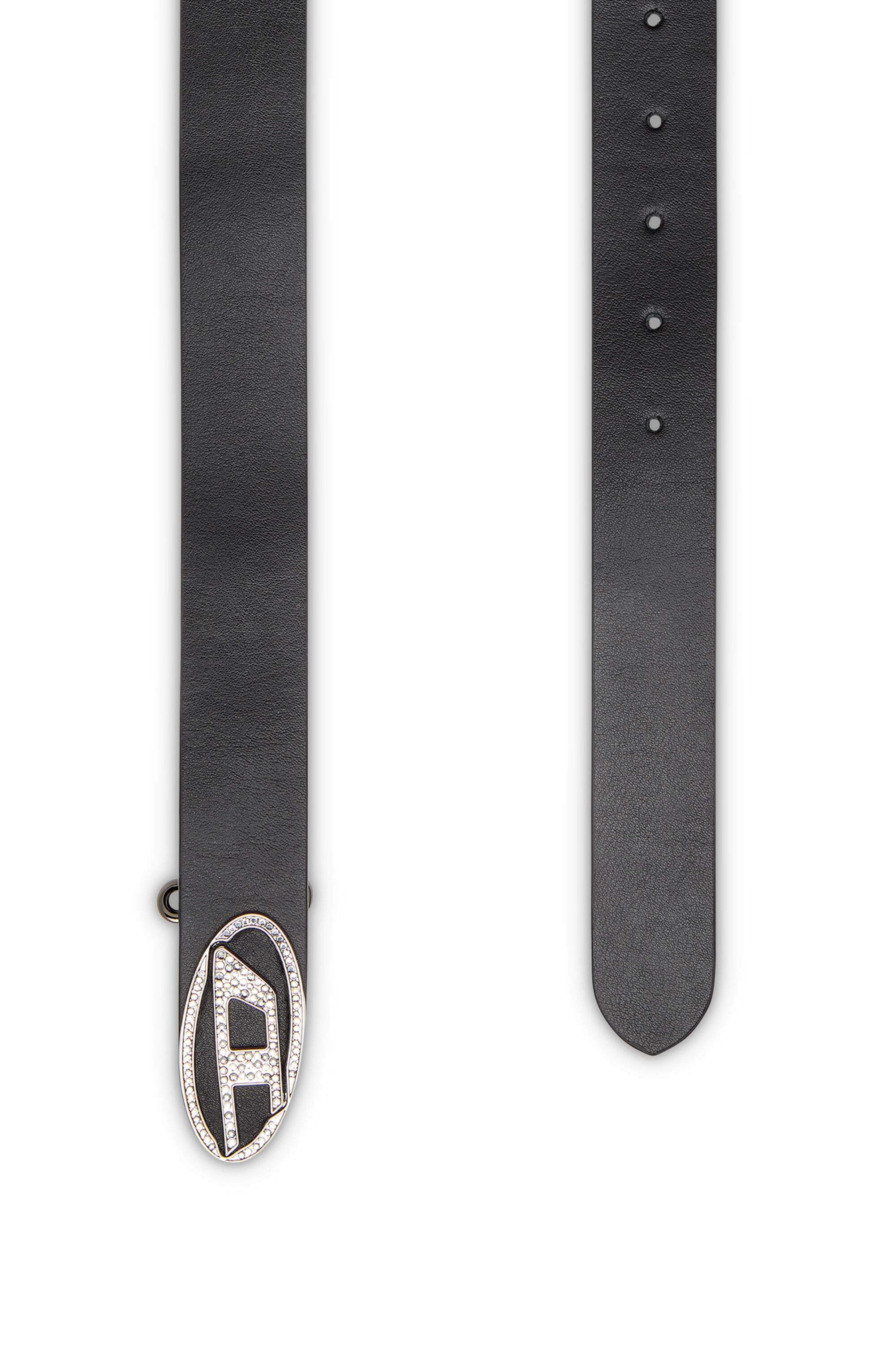 Diesel - B-1DR-LAYER STRASS, Woman's 4cm Leather belt with crystal buckle in Black - 2