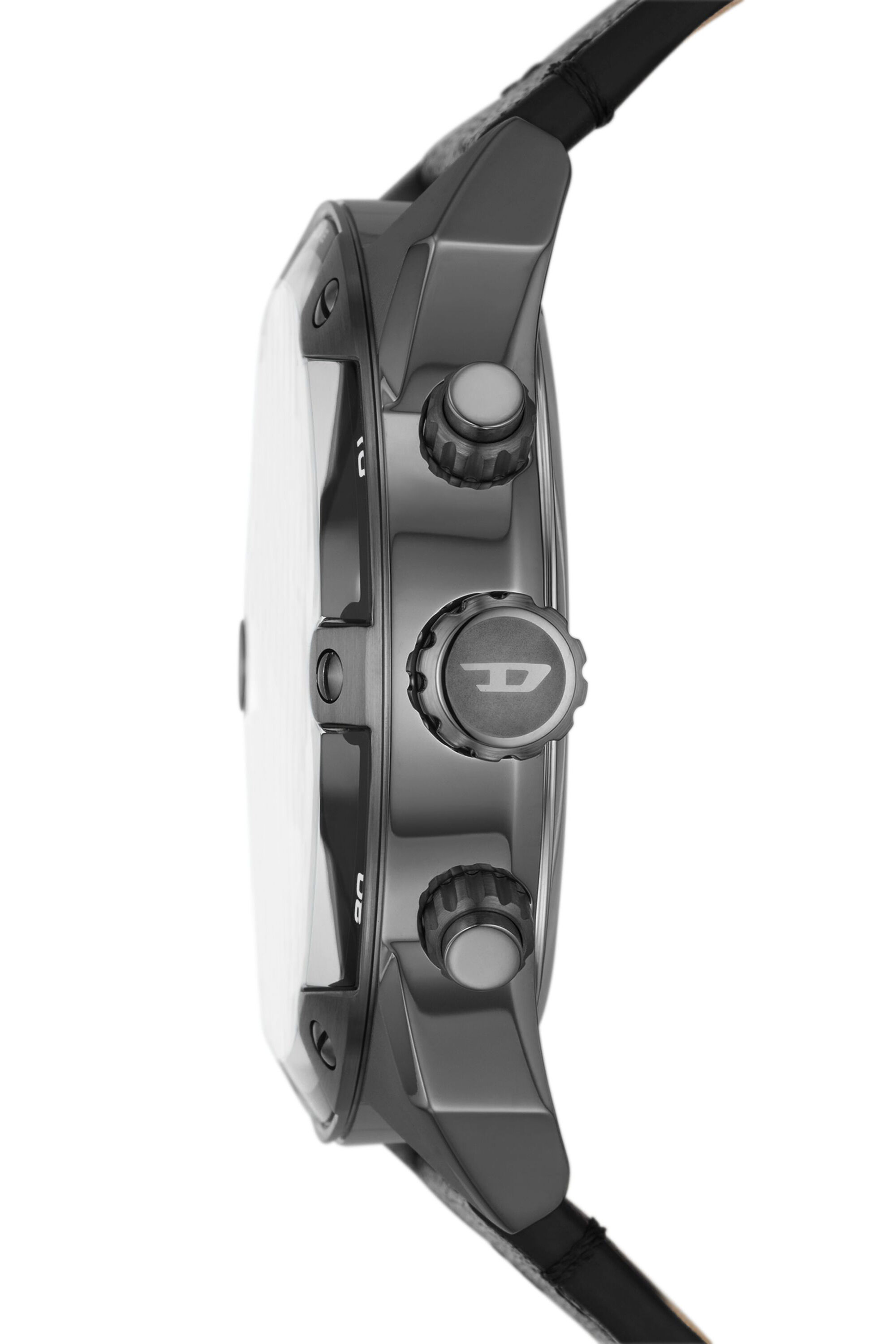 Diesel - DZ4626, Man's Spiked Black Leather Watch in Black/Dark grey - 3