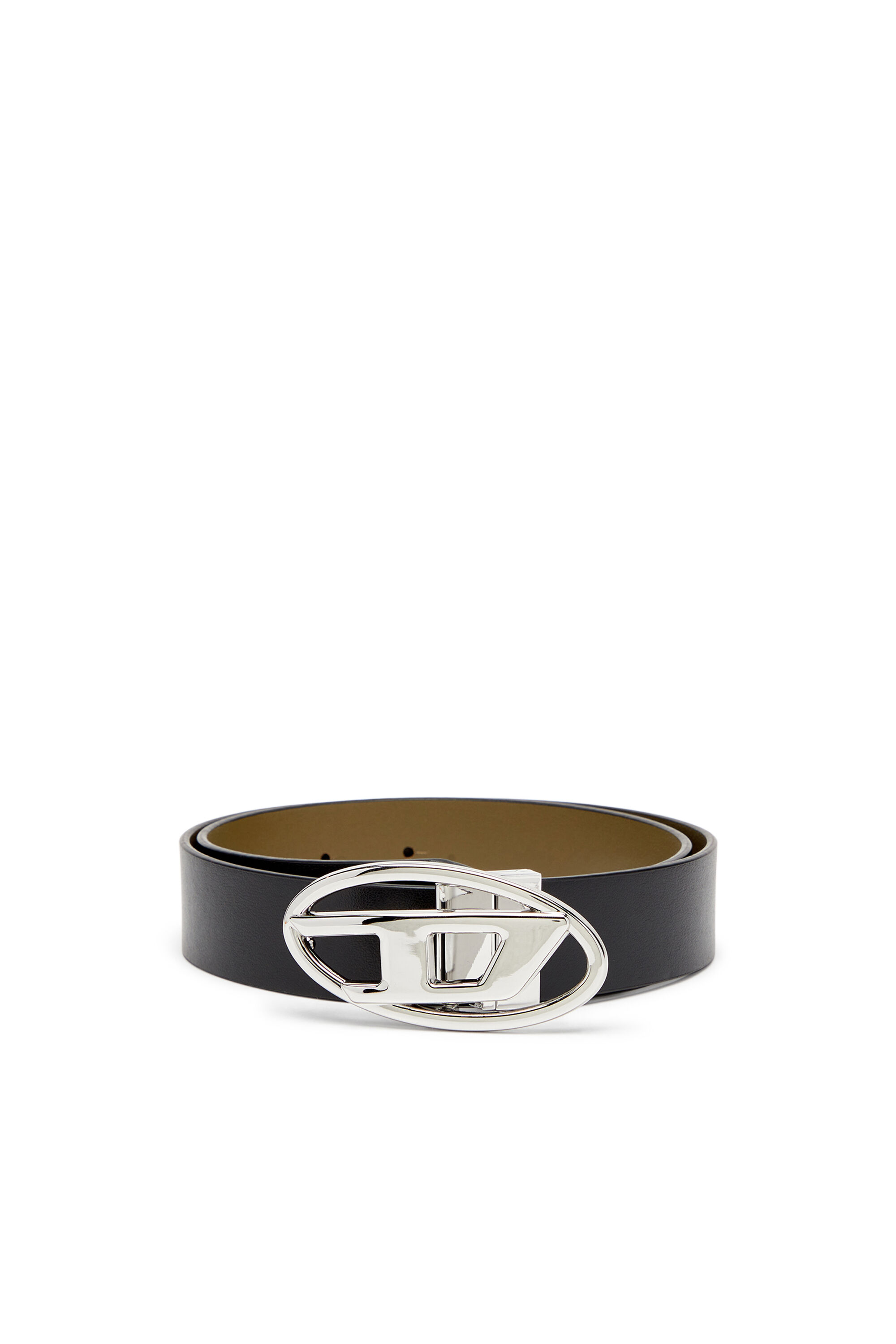 Diesel - B-1DR W REV II 30, Woman's 3cm reversible leather belt with Oval D buckle in Black/Green - 1