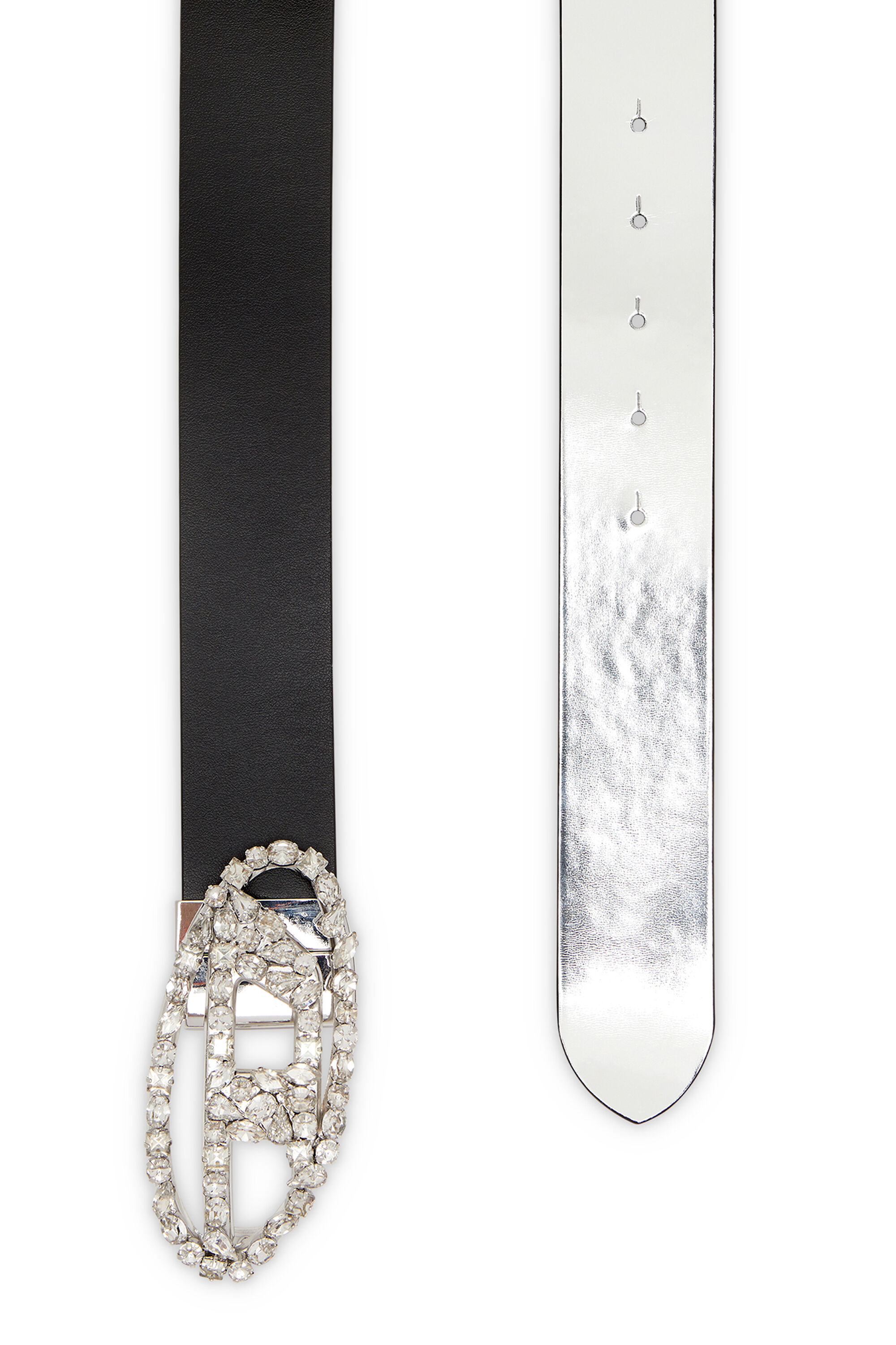 Diesel - B-1DR W REV, Woman's 4cm Reversible leather belt with crystal buckle in Black - 2