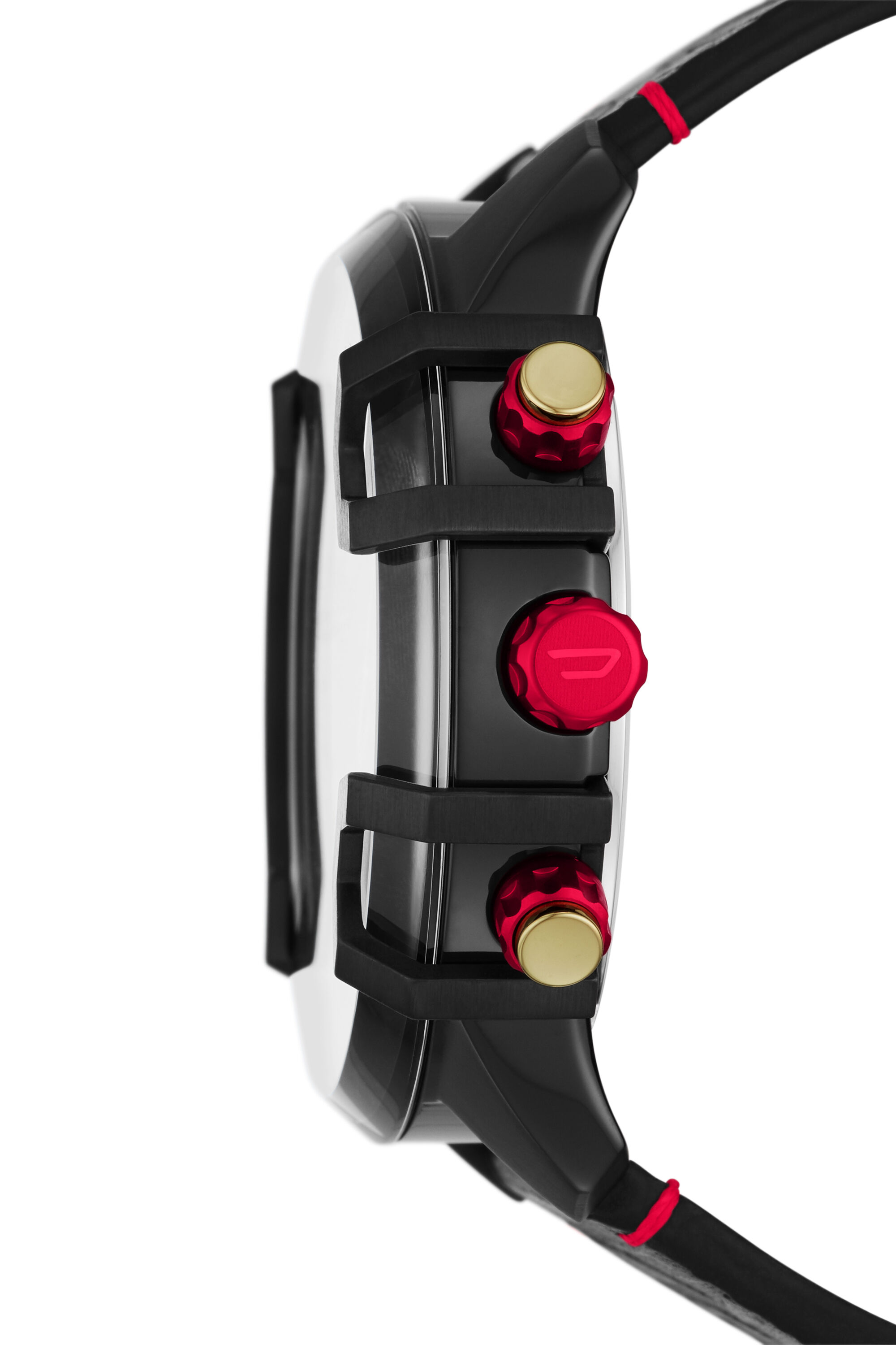 Diesel - DZ4583, Man's Griffed Chronograph Leather Watch in Black/Red - 3