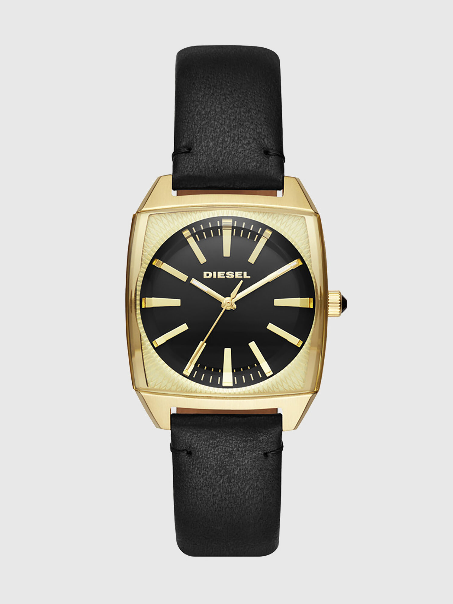 Diesel - DZ5557, Woman's Becky square black leather watch, 32 mm in Black/Gold - 1
