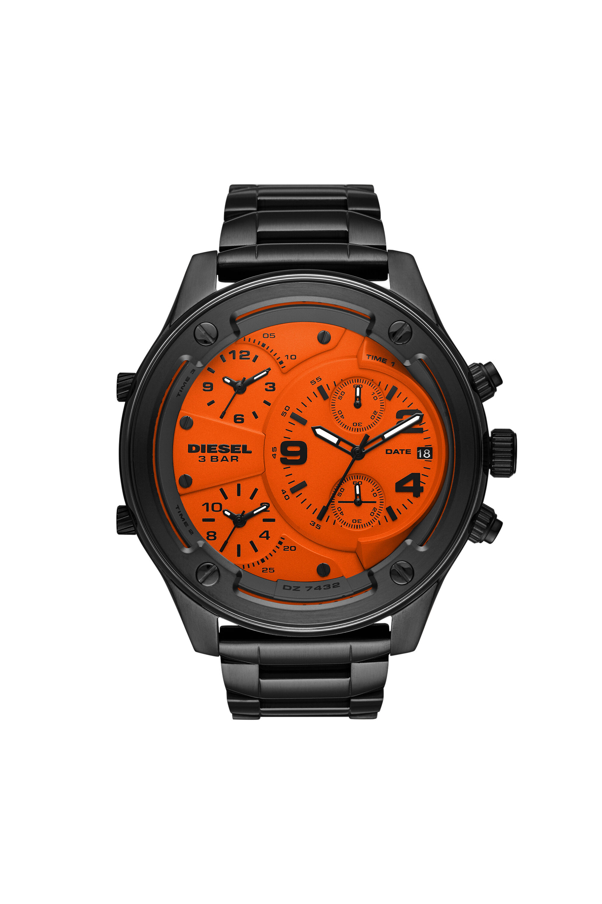 Diesel - DZ7432, Man's Boltdown chronograph gunmetal stainless steel watch in Black/Orange - 1