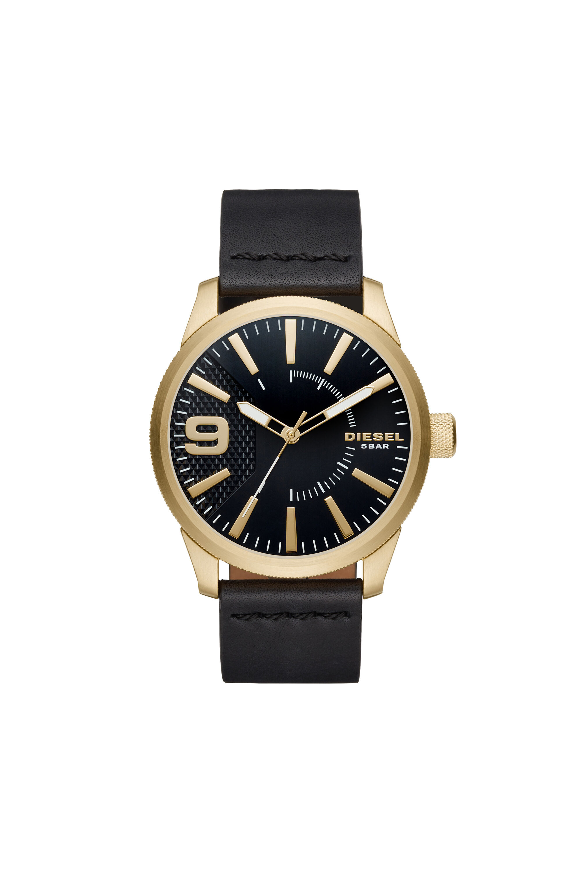 Diesel - DZ1801, Man's Leather watch with gold-tone case in Black/Gold - 1