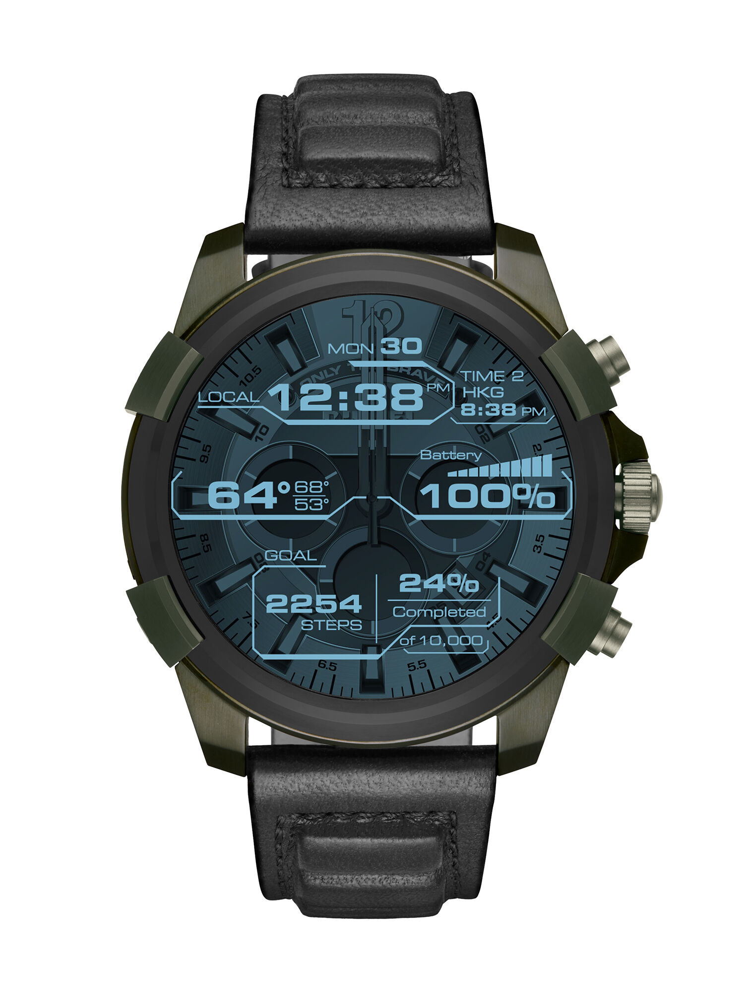 Diesel - DT2003, Man's Leather touchscreen smartwatch, 48 mm in Military Green - 1