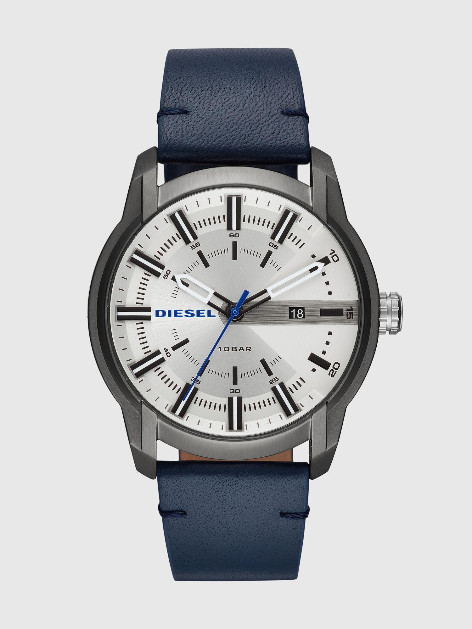Diesel - DZ1866, Man's Armbar navy watch with silver-tone dial, 44 mm in Blue - 1