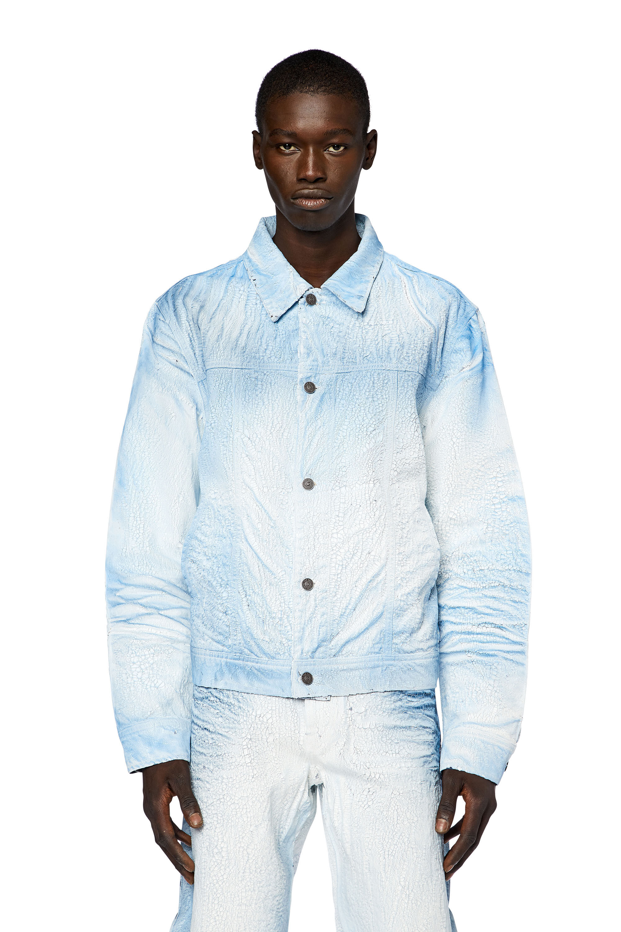Diesel - D-BAR-FSD, Man's Denim jacket with cracked coating in Light Blue - 3