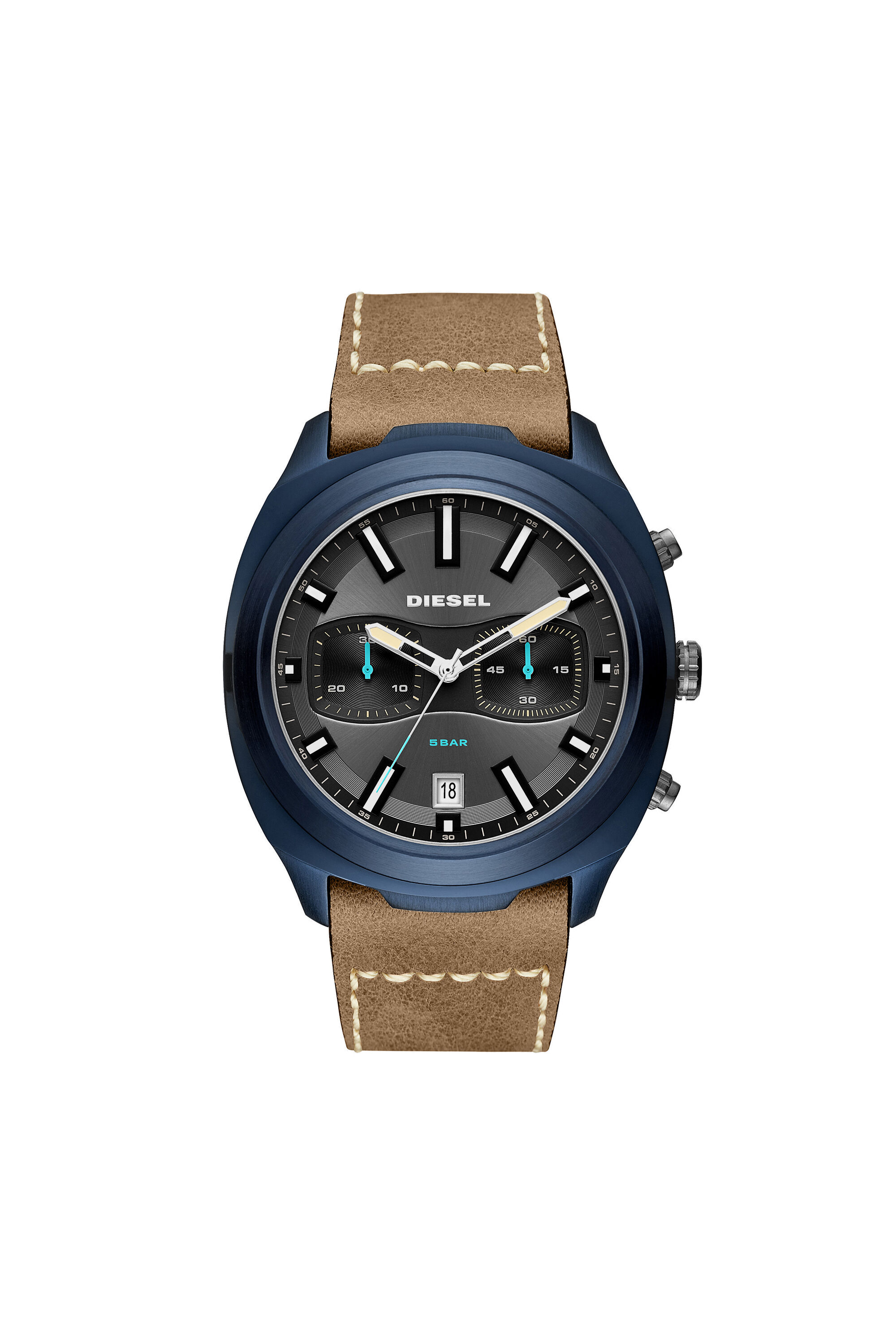 Diesel - DZ4490, Man's Tumbler chronograph watch in brown leather in Camel - 1