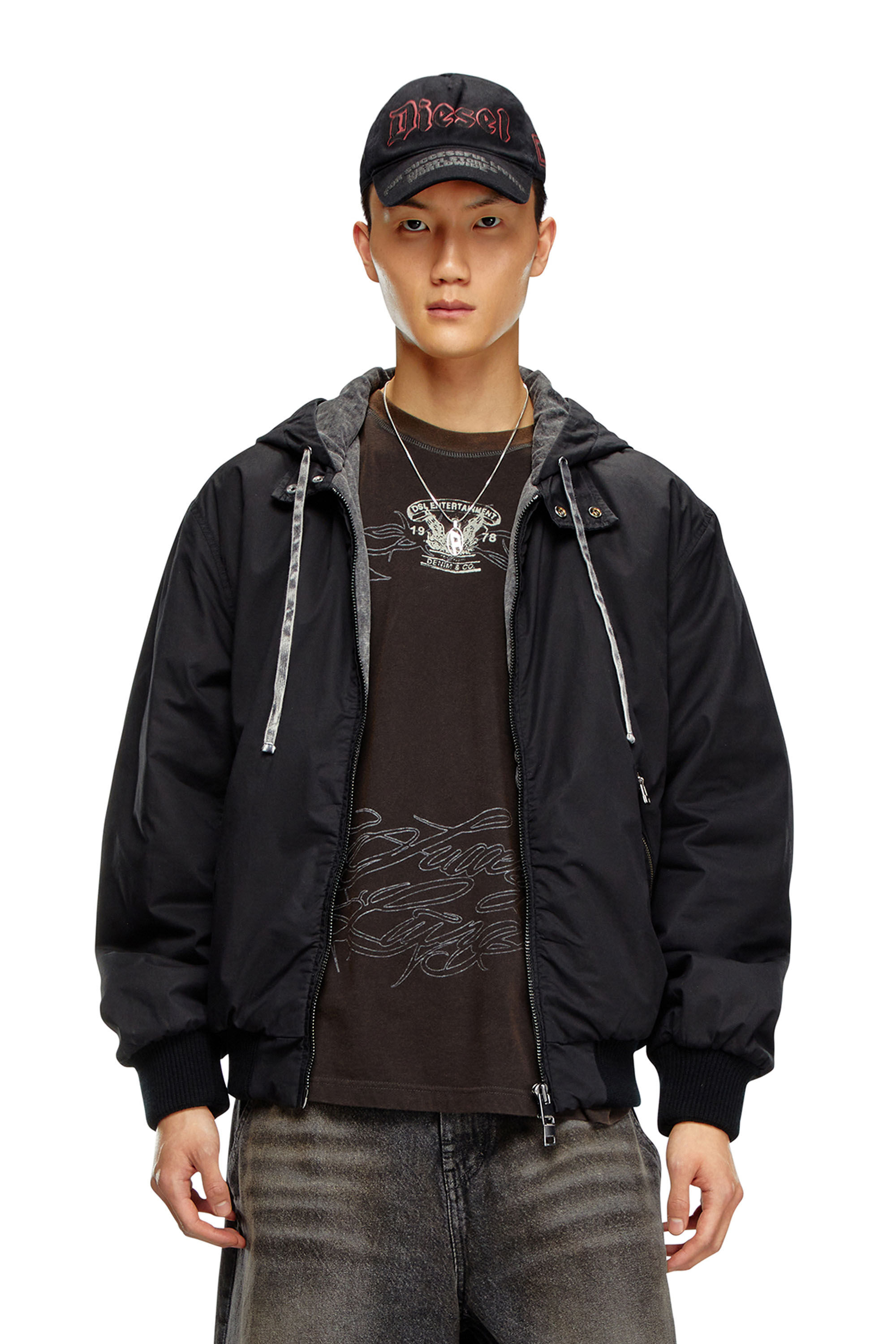 Diesel - J-ALAIN, Man's Hooded Harrington jacket in Black - 3