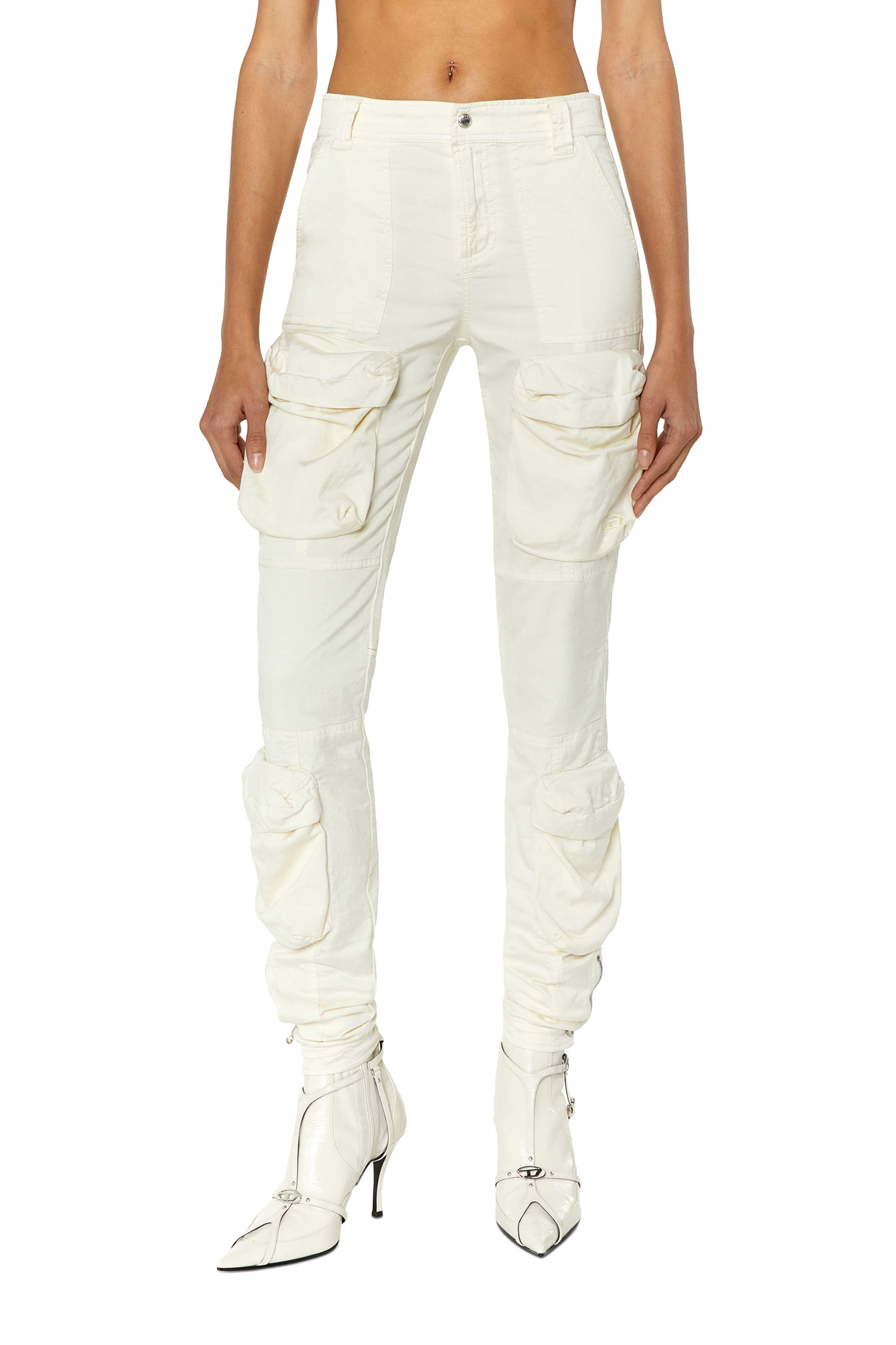 Diesel - P-LAN, Woman's Cargo pants in stretch satin in White - 1
