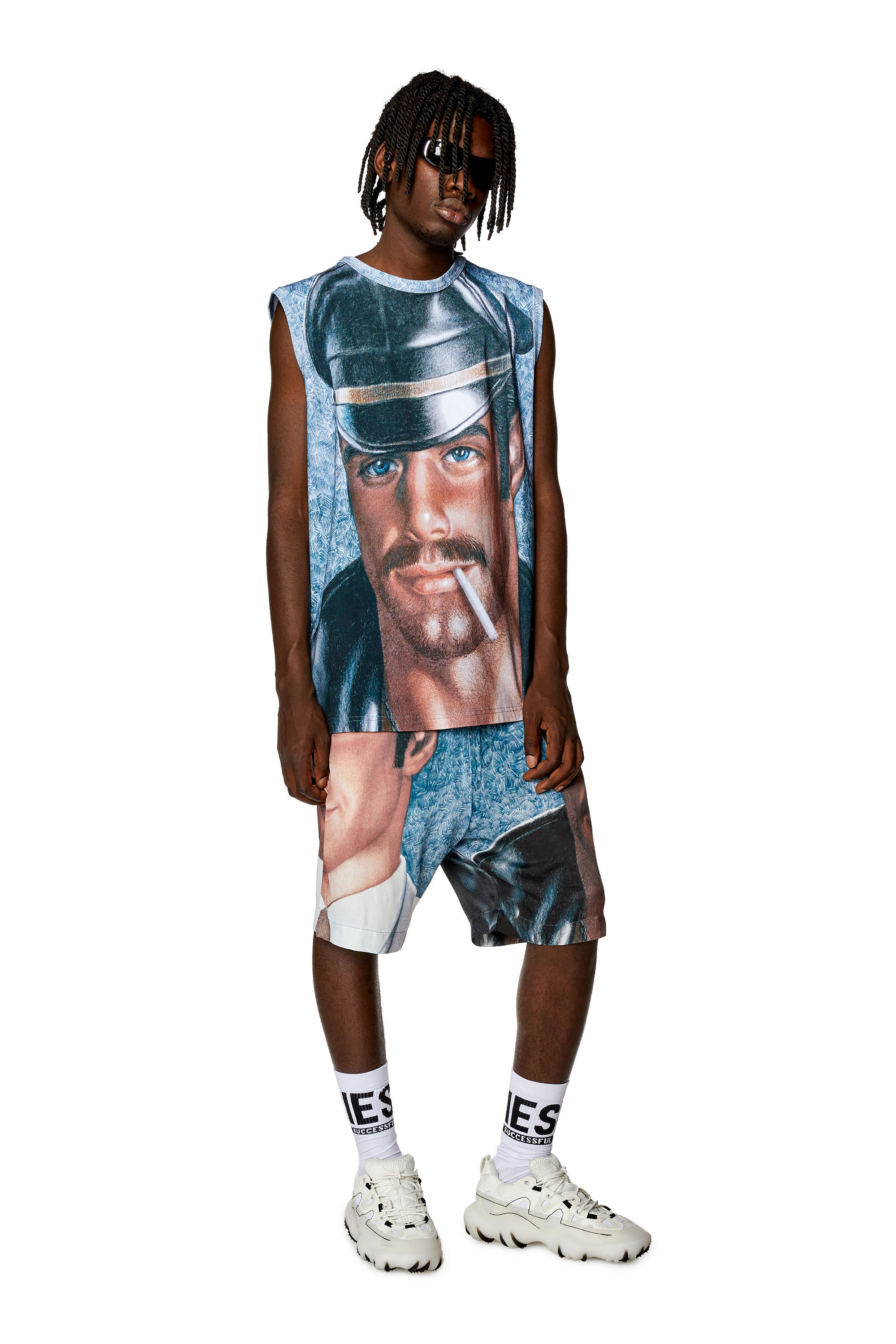 Diesel - PR-P-TOLL-SHO-23A, Unisex's Satin shorts with all-over print in Blue - 3