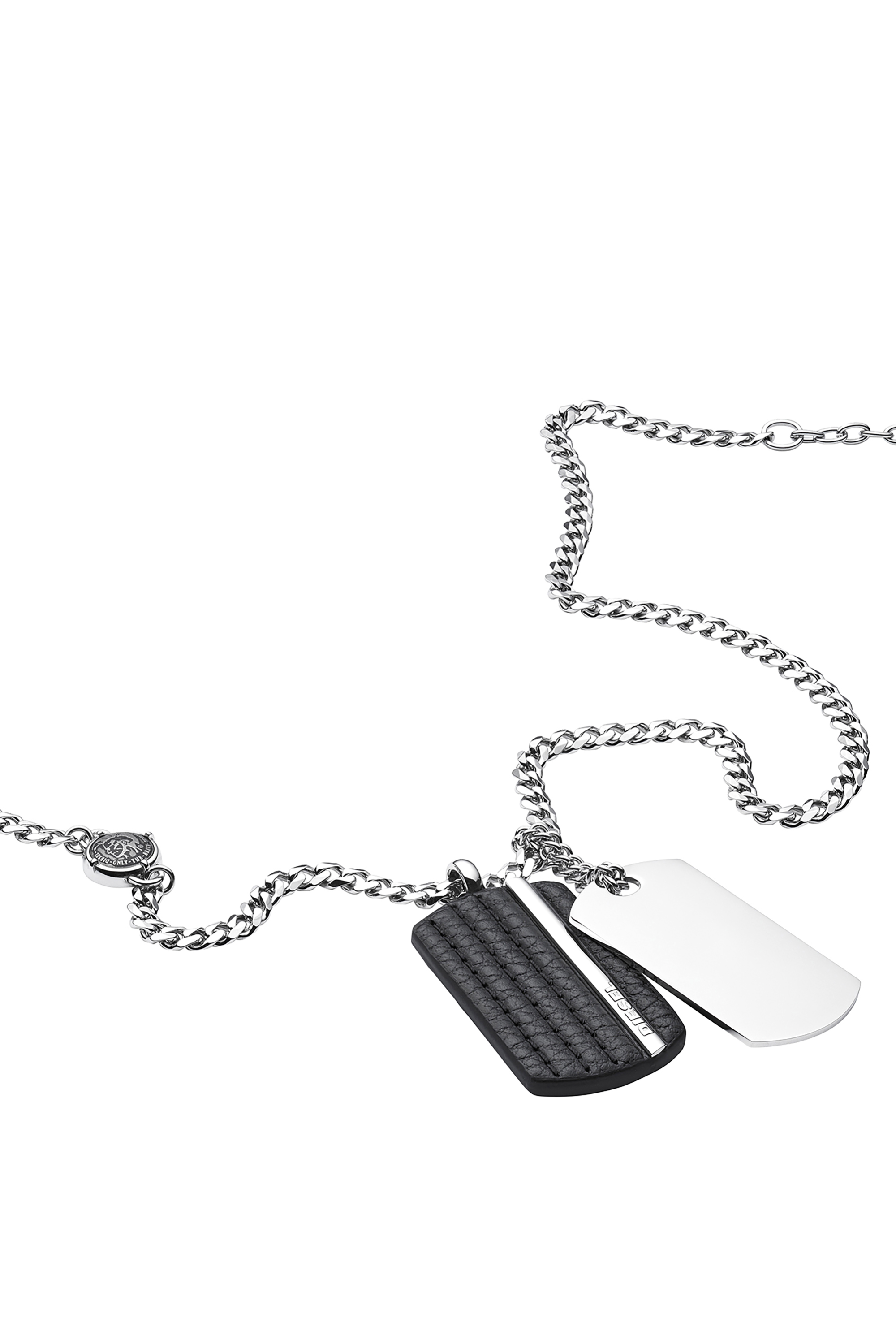 Diesel - DX1040, Man's Necklace with leather and steel tags in Silver - 1