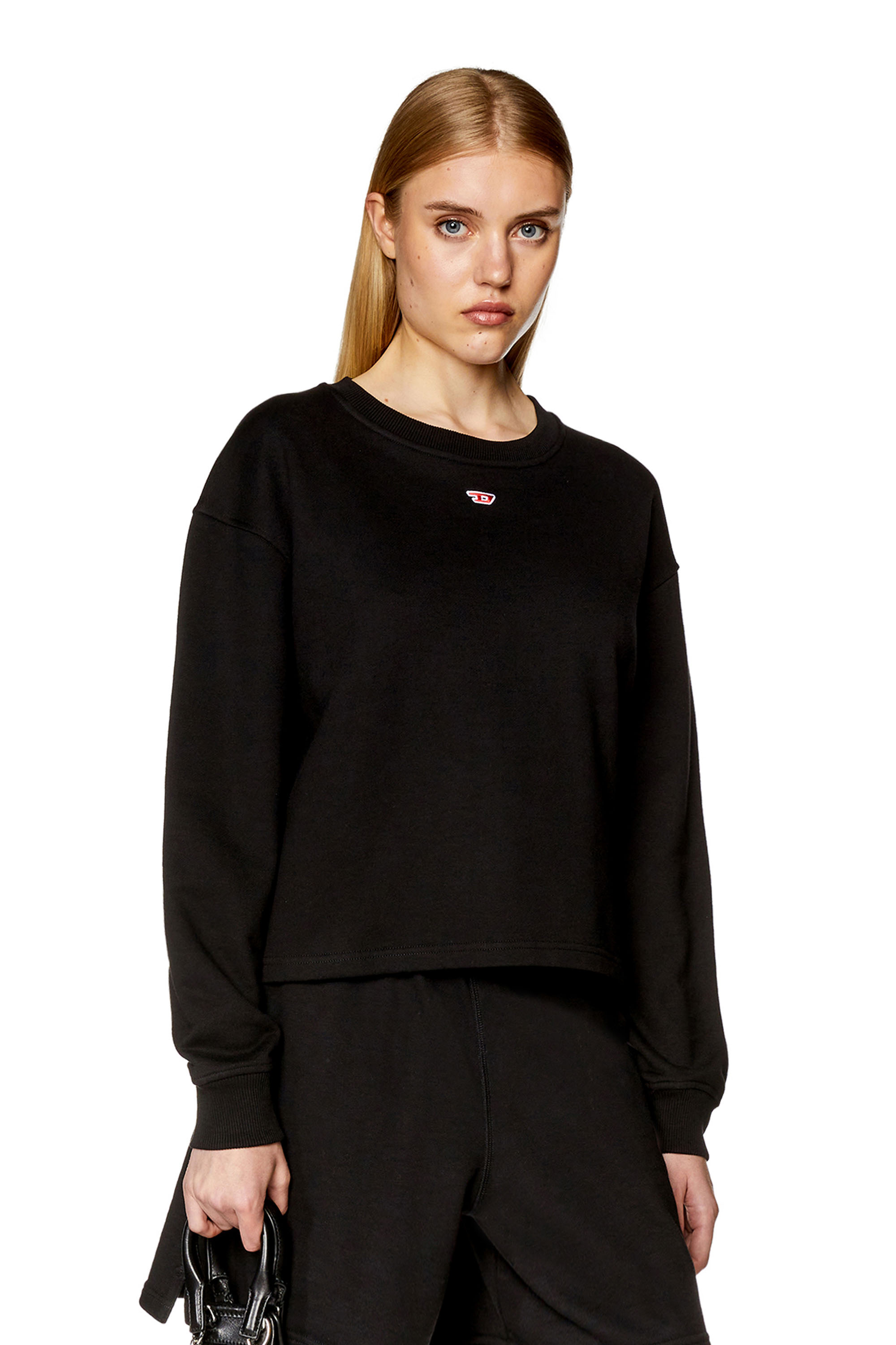 Diesel - F-JARAL-D, Woman's Oversized sweatshirt with D patch in Black - 1