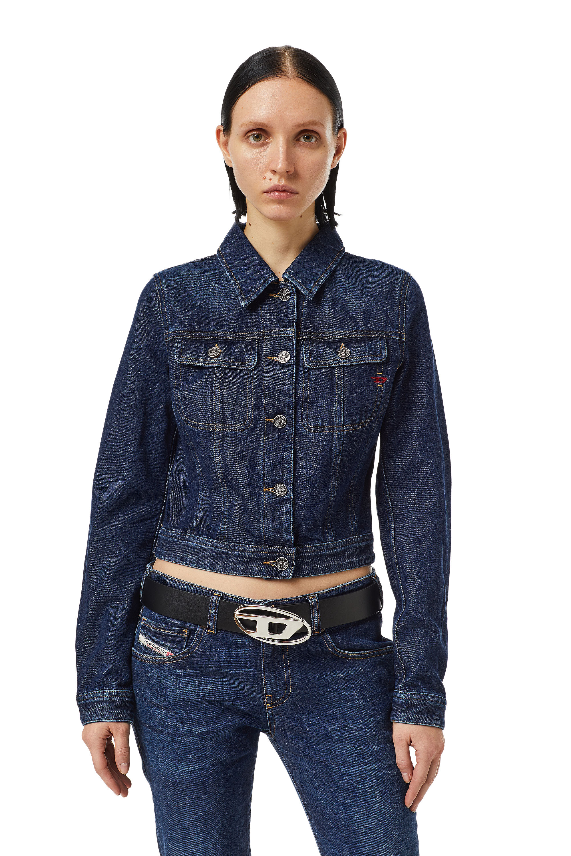 Diesel - DE-SLIMMY TRUCKER JACKET, Woman's Slim-fit trucker jacket in Dark Blue - 1