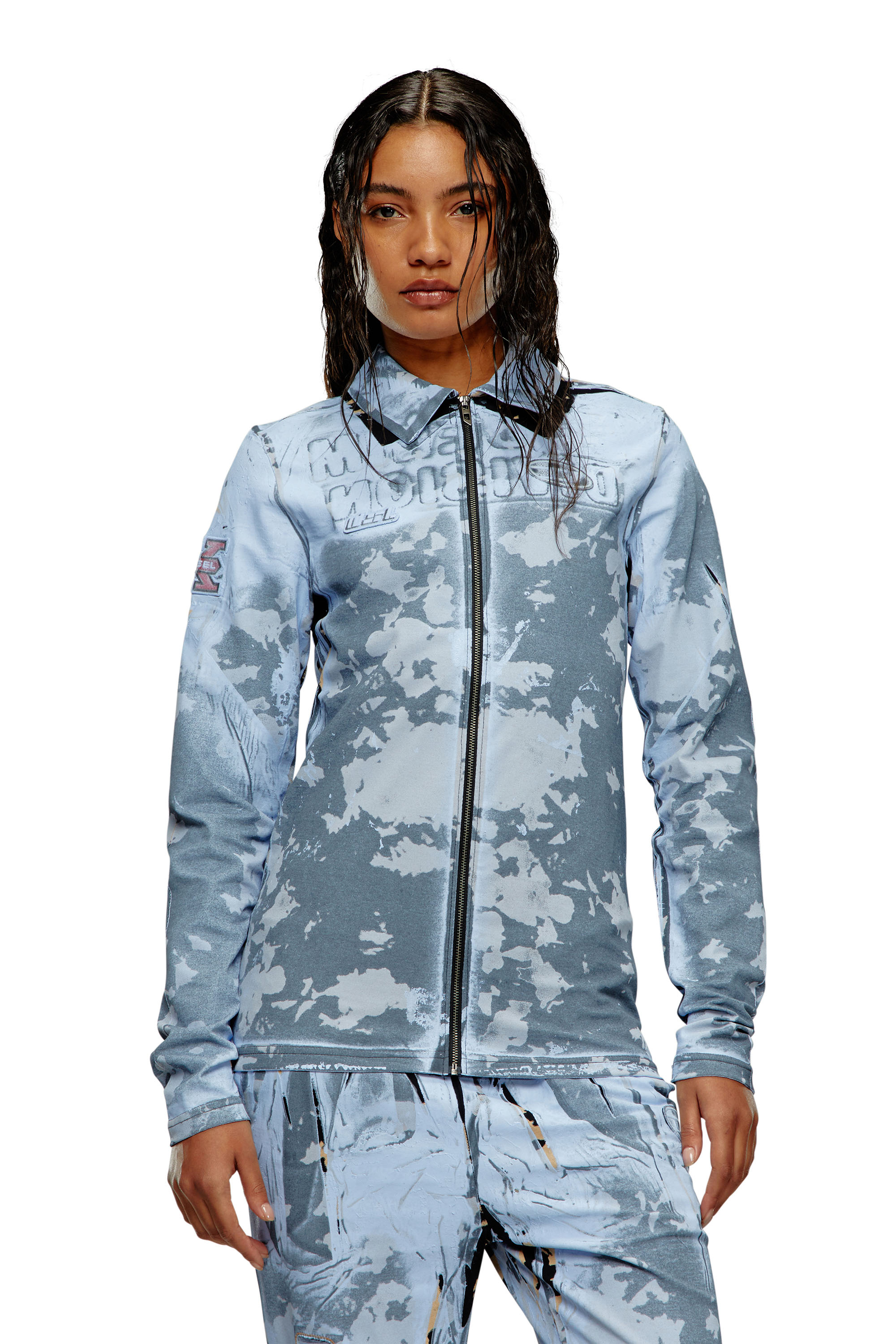 Diesel - S-CORSE-P1, Unisex's Zip shirt in coated jersey in Blue - 1