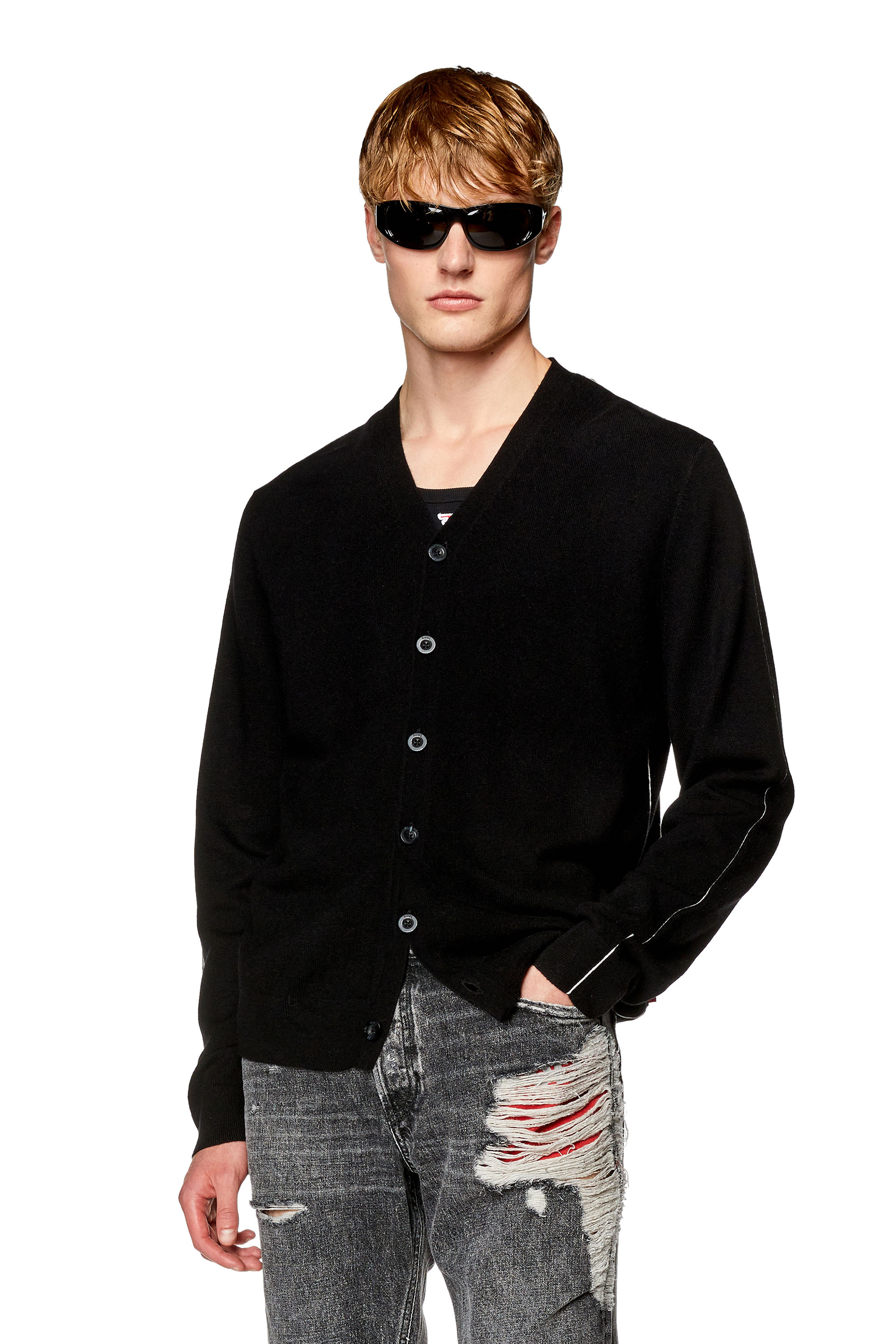 Diesel - K-ZANTE, Man's Cardigan with contrast piping in Black - 1