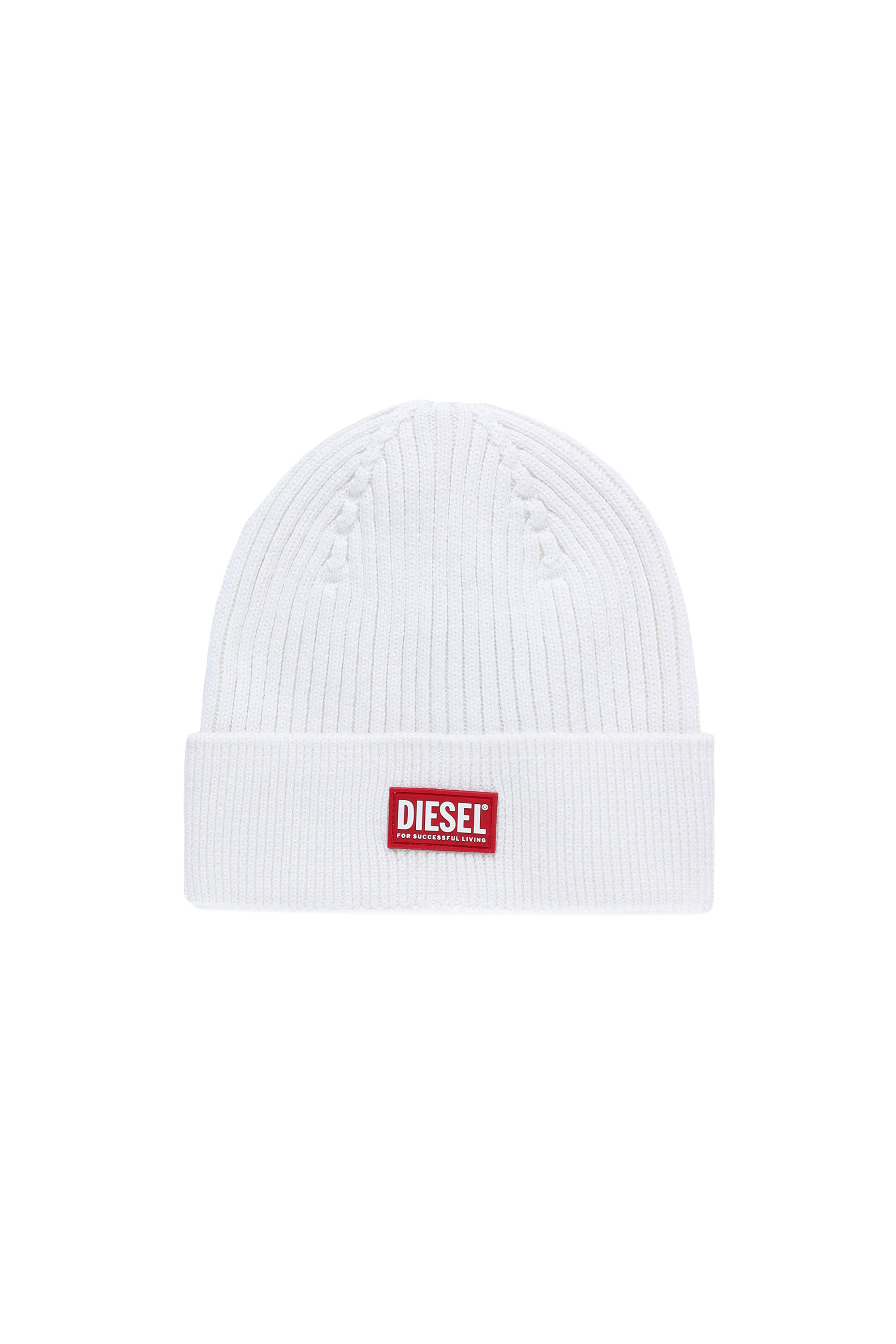 Diesel - K-CODER-G 2X2, Unisex's Ribbed beanie with logo patch in White - 1