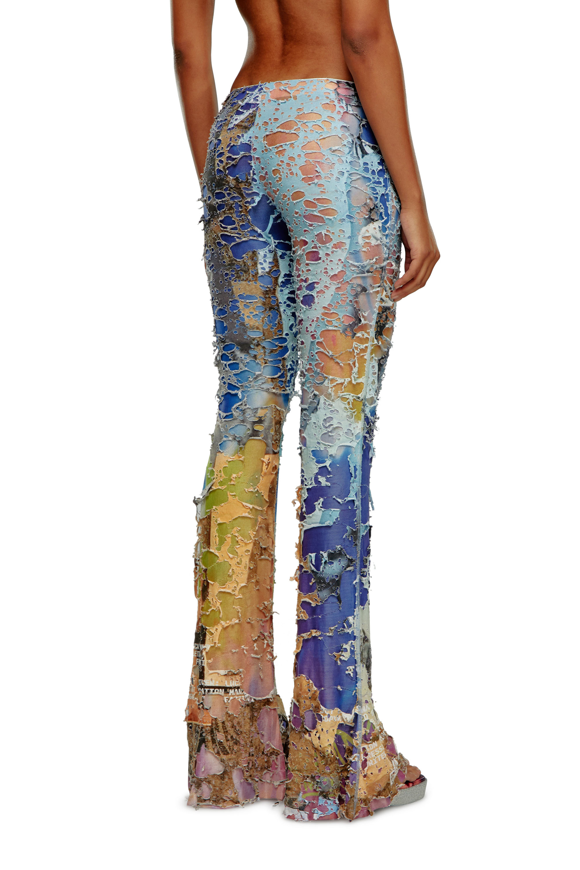 Diesel - P-MAYIM, Woman's Destroyed pants with cinema prints in Blue/Pink - 4