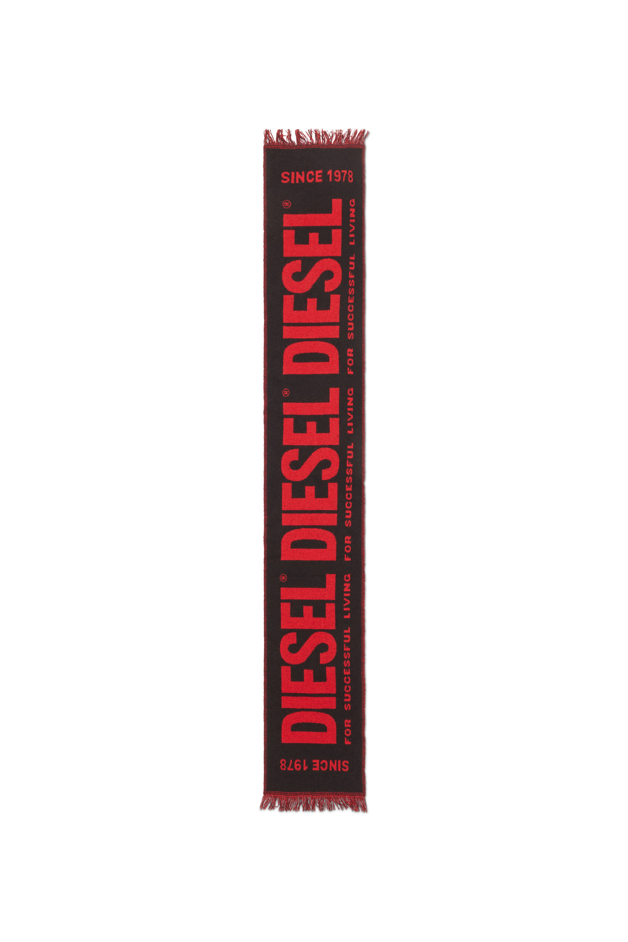 Diesel - S-BISC-NEW, Man's Blended wool scarf with jacquard logo in Black/Red - 2