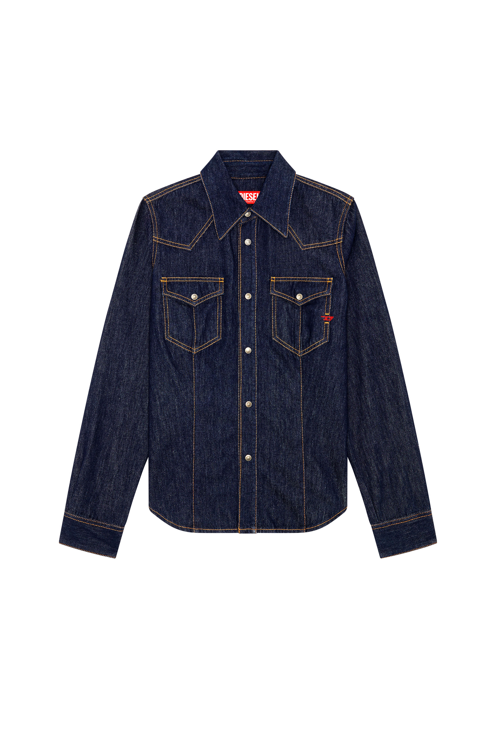 Diesel - DE-WAVES, Woman's Western shirt in blue rinse wash in Dark Blue - 3
