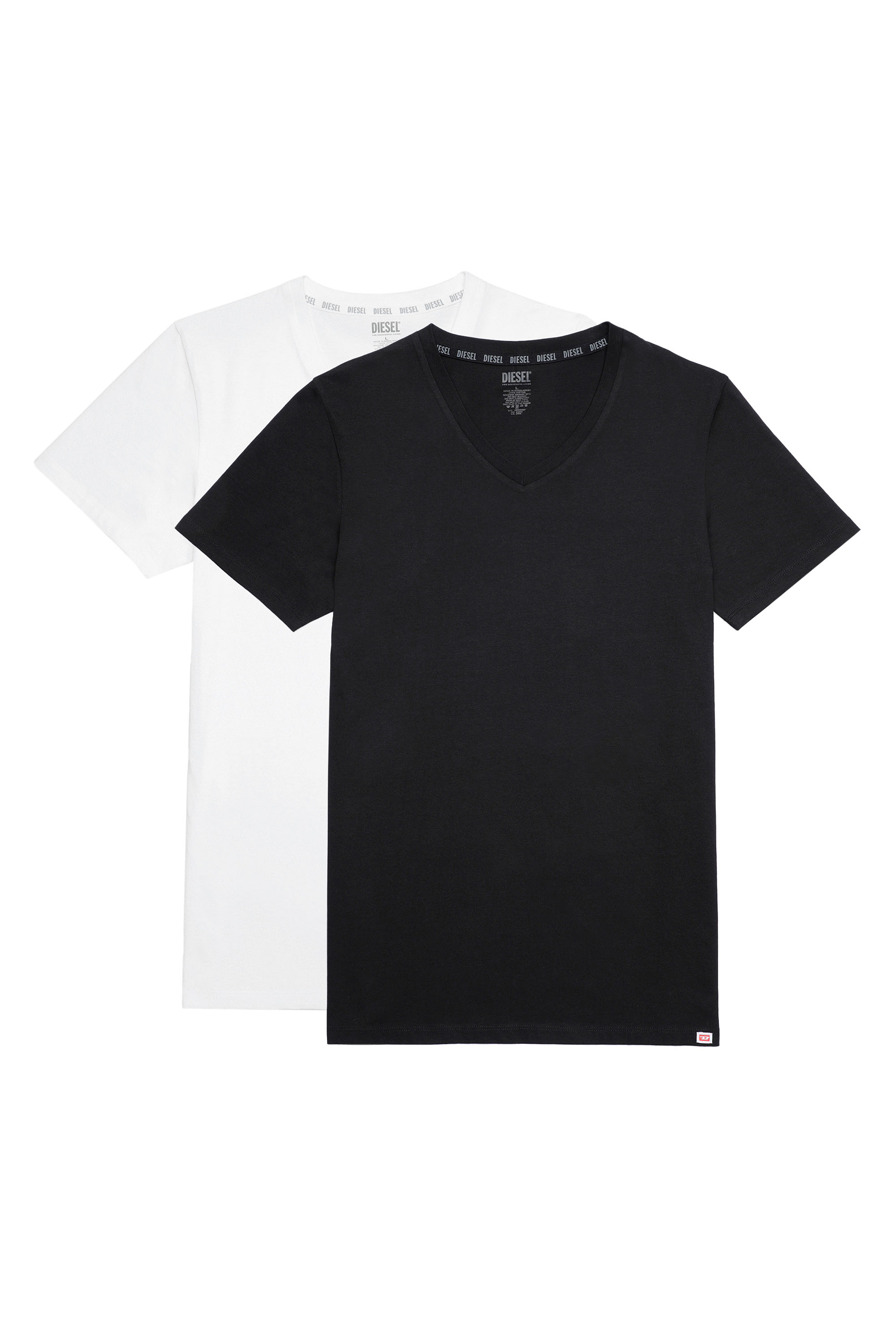 Diesel - UMTEE-MICHAEL-TUBE-TWOPACK, Man's Two-pack V-neck T-shirts with D patch in White/Black - 1