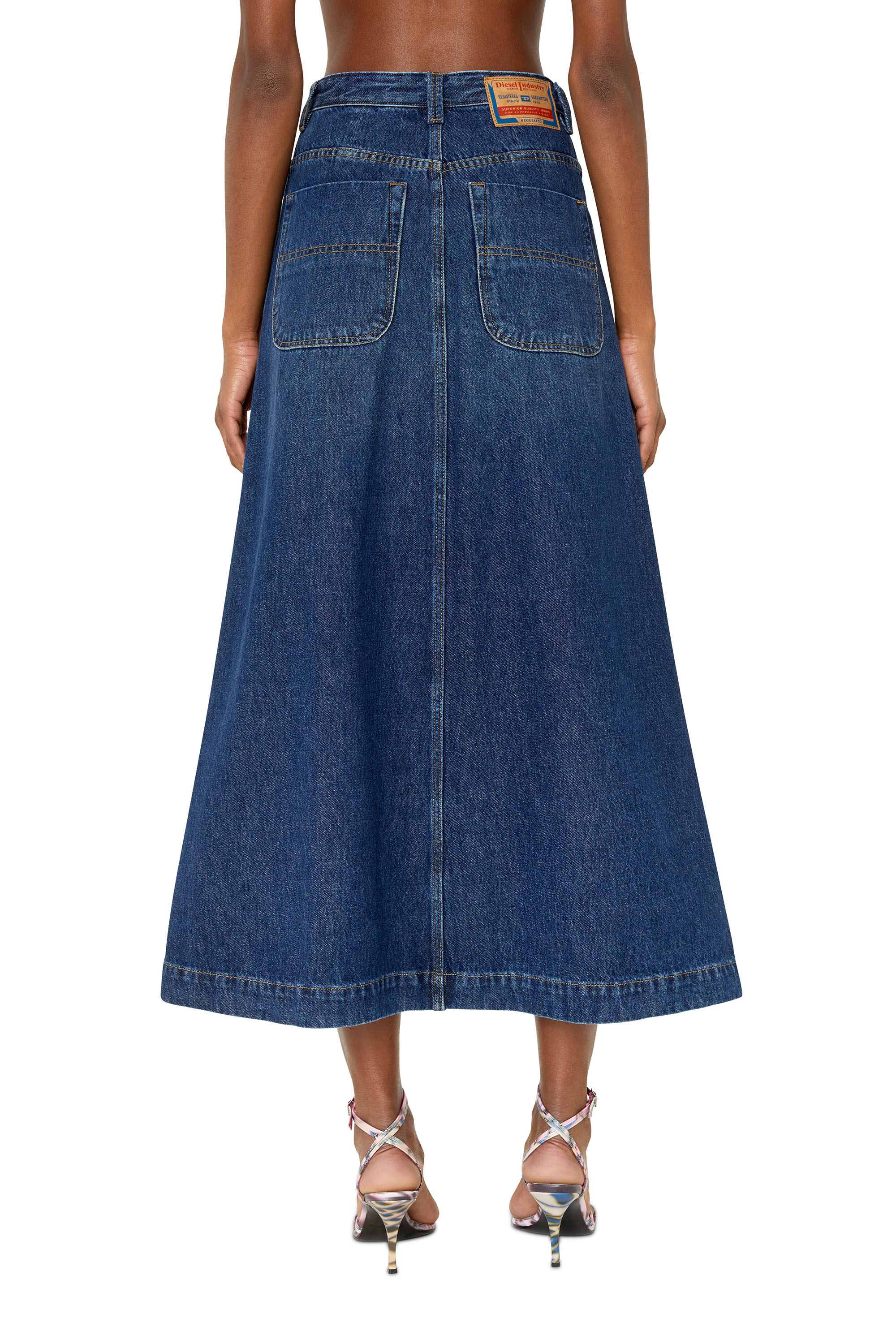 Diesel - DE-ALBUS-L A-LINE LONG SKIRT, Woman's A-line skirt in denim in Dark Blue - 4