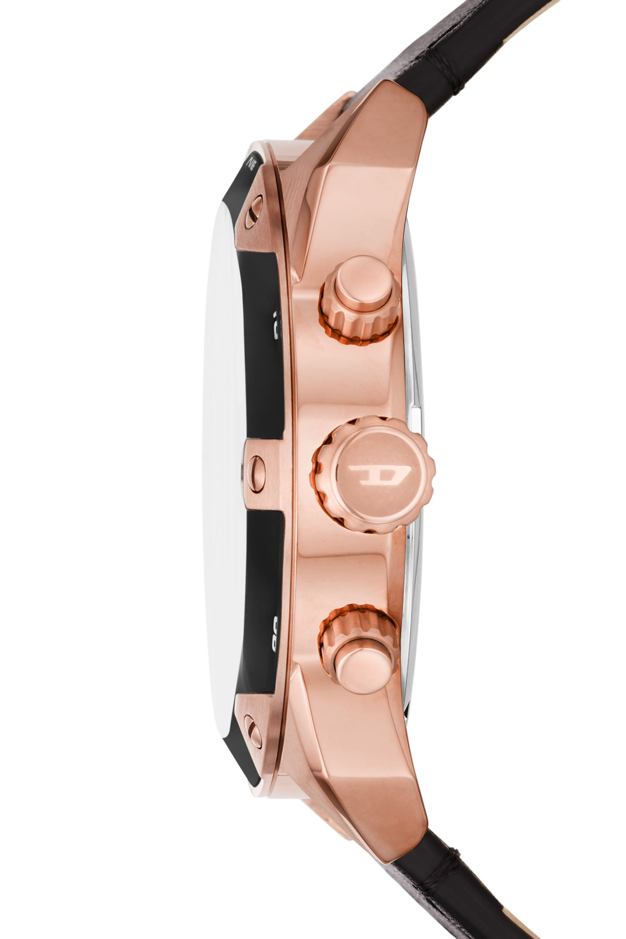 Diesel - DZ4607, Man's Spiked Chronograph Black Leather Watch in Black/Pink - 3