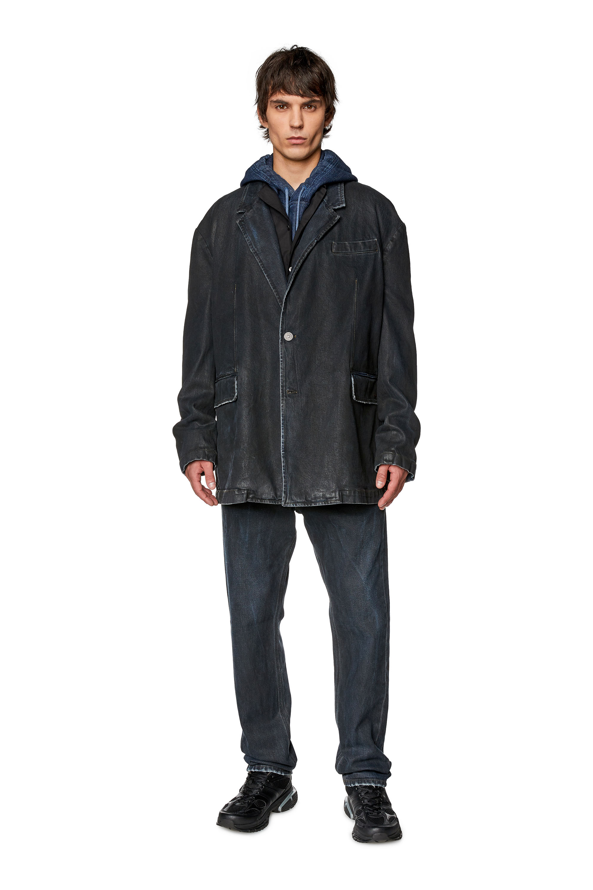 Diesel - D-BLAZ-S, Man's Blazer in coated denim in Black - 2
