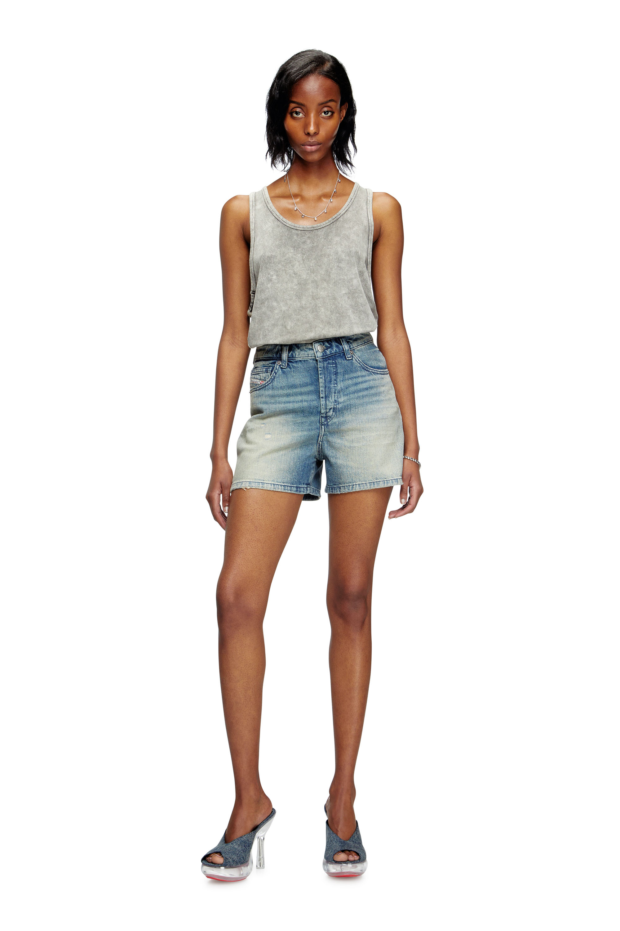Diesel - DE-JIRO, Woman's Shorts in worn-effect denim in Light Blue - 2