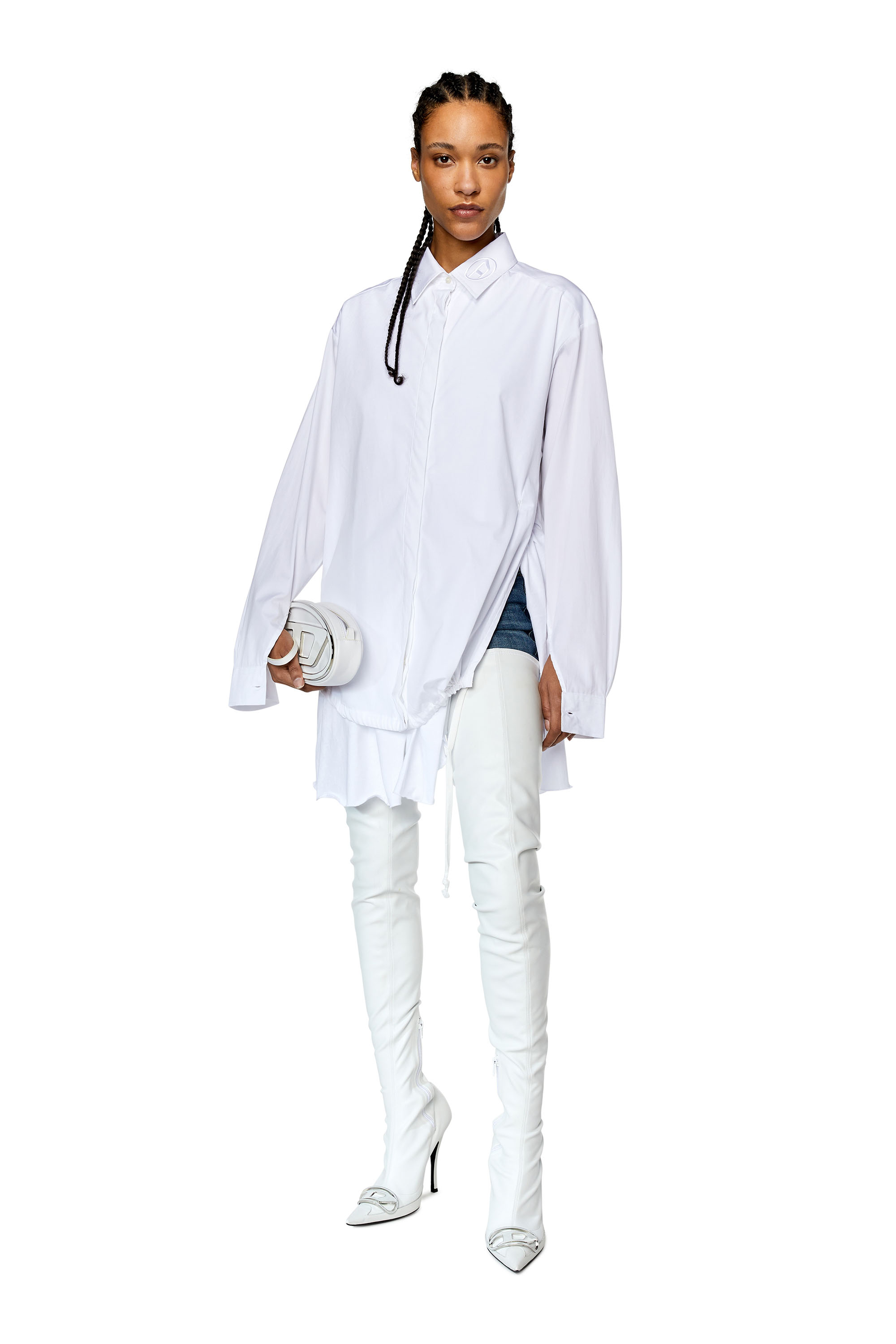 Diesel - C-ENTELA, Woman's Poplin shirt with handkerchief hem in White - 1