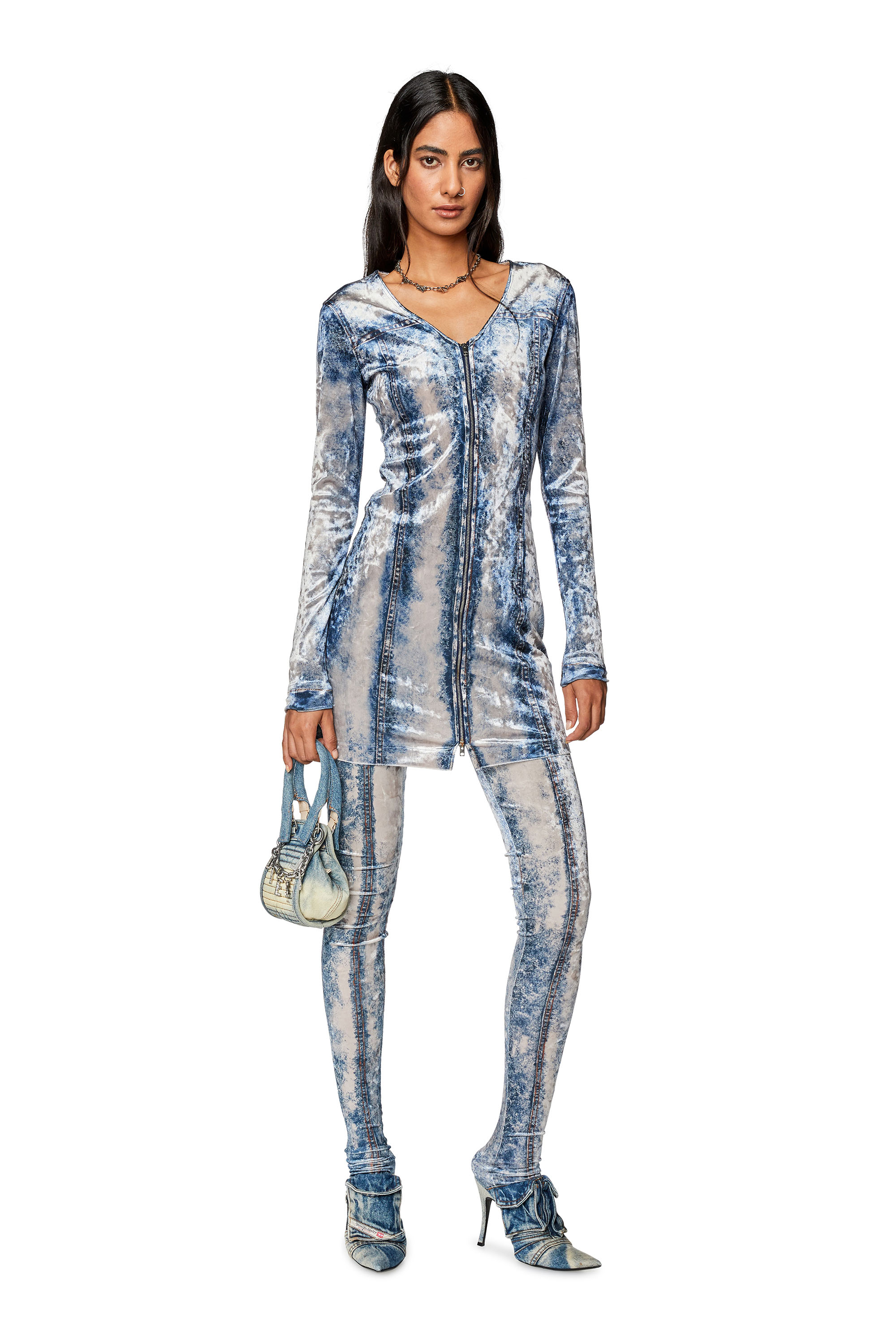 Diesel - P-KOLVET, Woman's Chenille leggings with denim print in Blue - 2