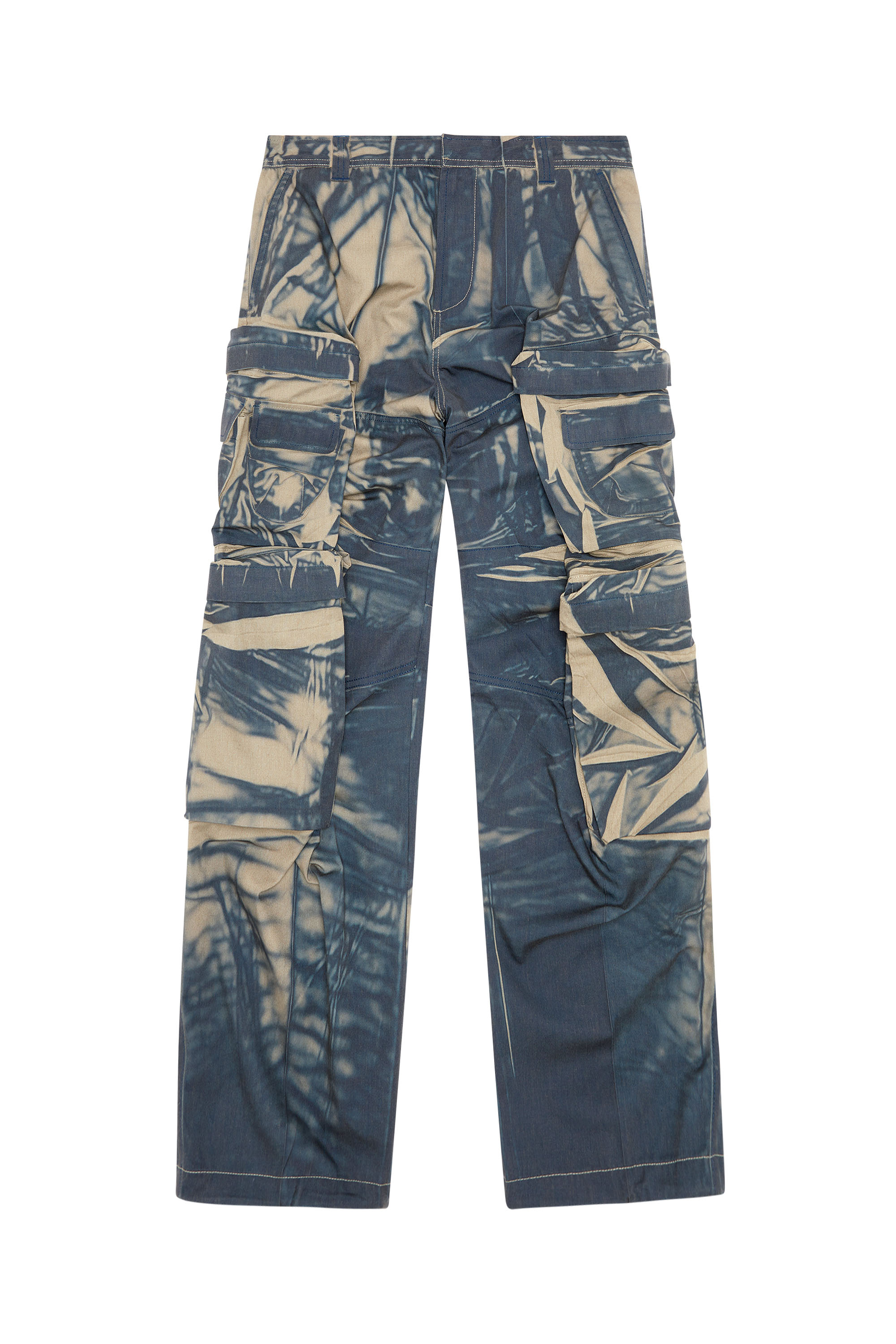 Diesel - P-HUGH, Man's Cargo pants with creased-effect print in Blue/Beige - 3