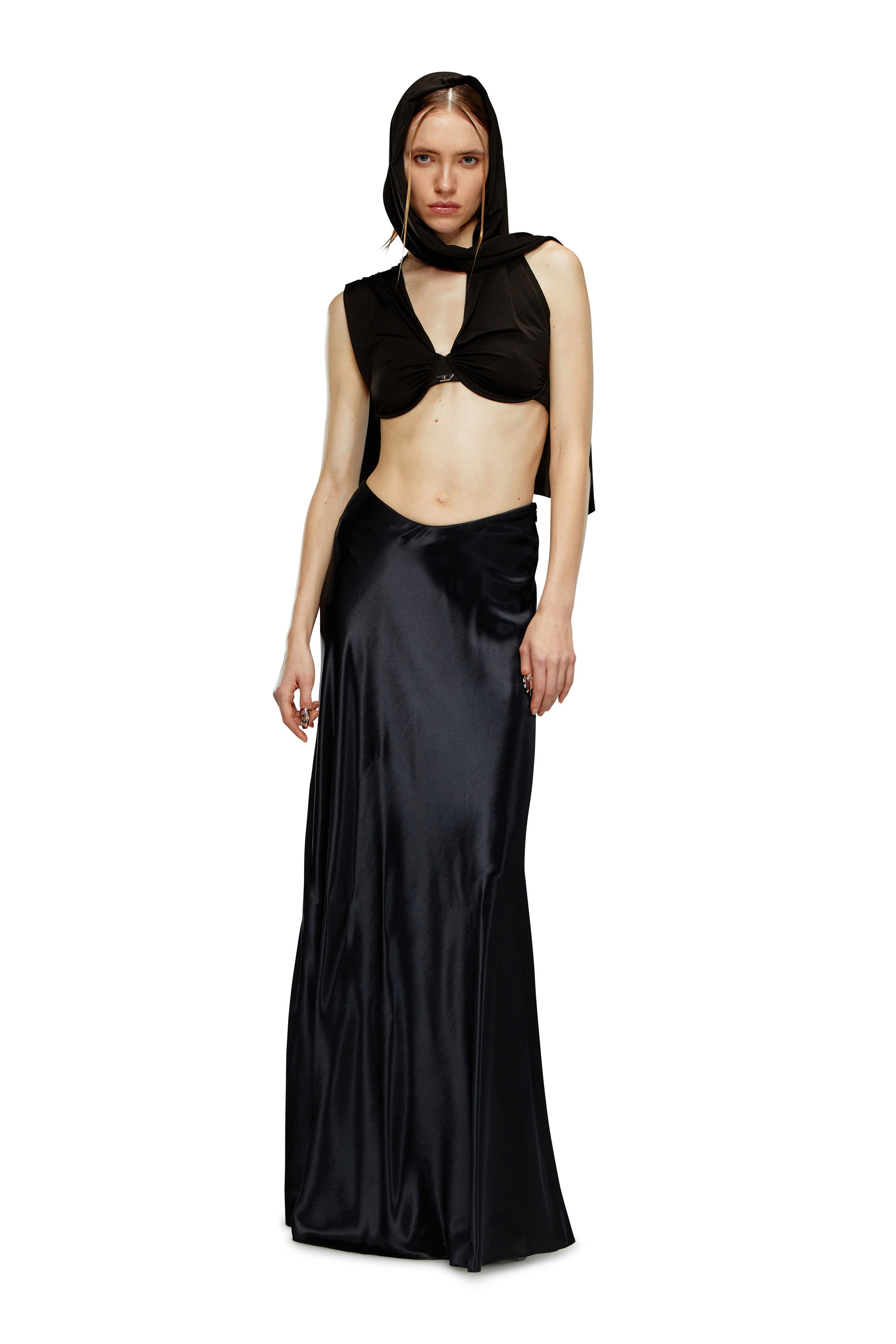 Diesel - O-SYREN, Woman's Long satin skirt in Black - 2