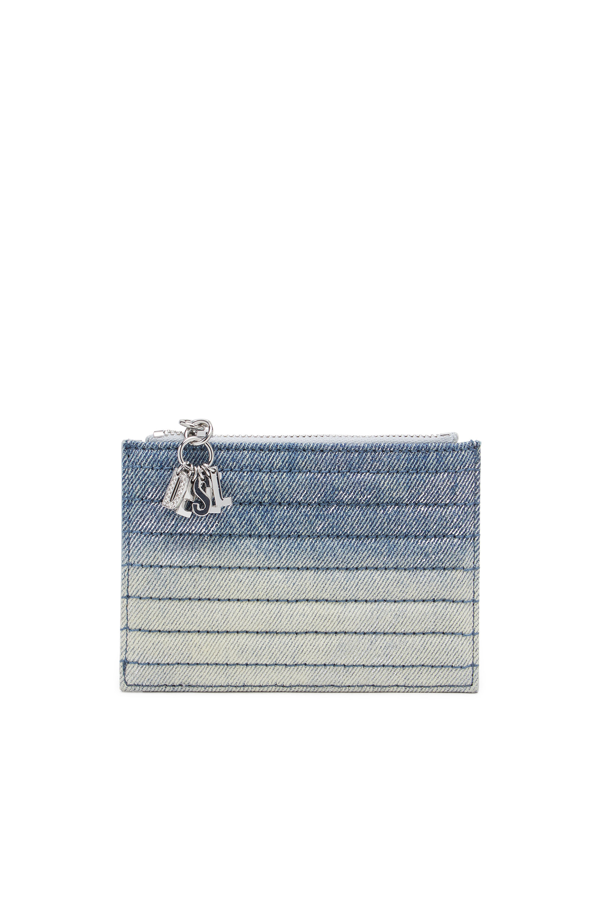 Diesel - D-VINA CARD HOLDER COIN S II, Woman's Card holder in leather and quilted denim in Blue - 1