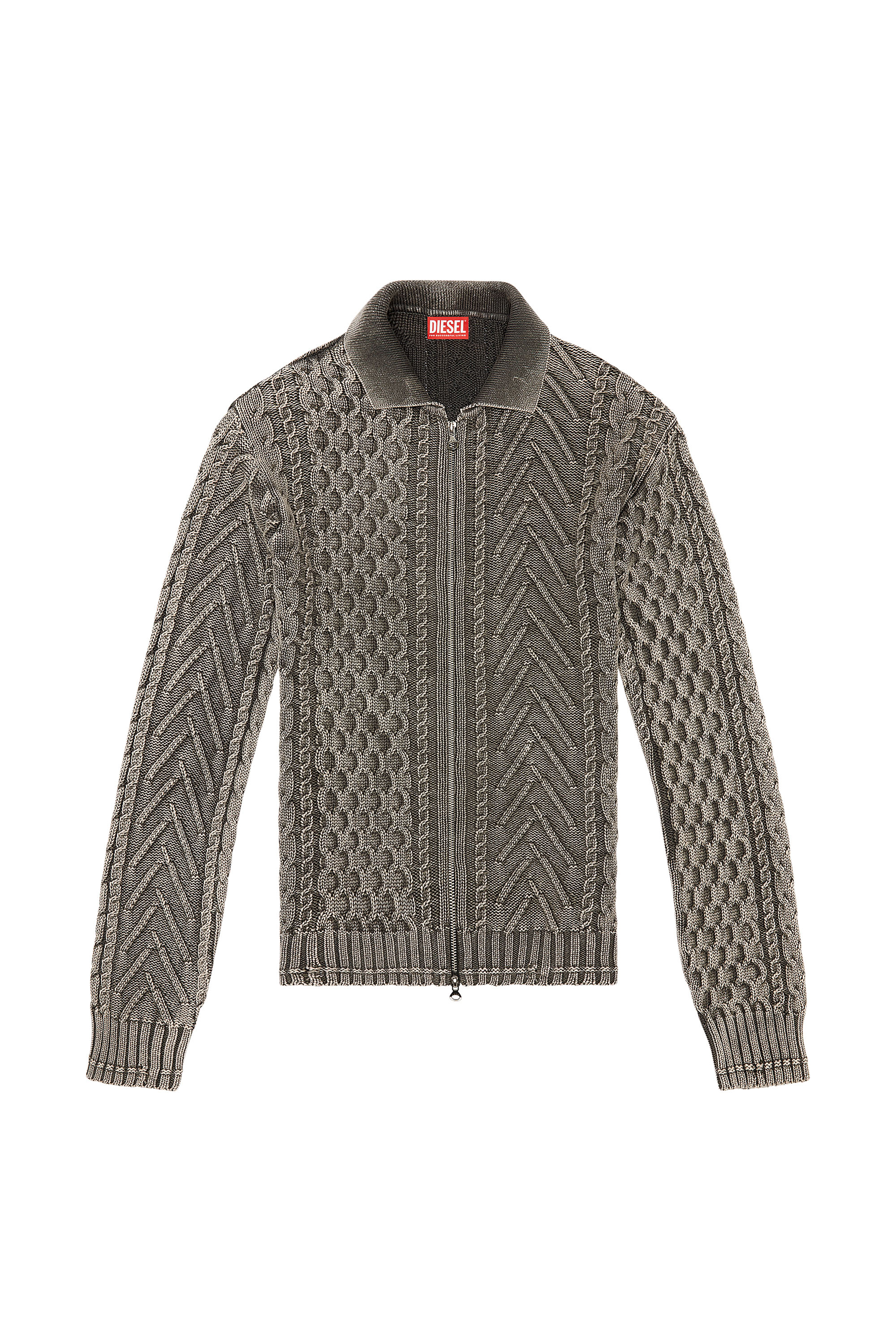 Diesel - K-EPANO, Man's Stonewashed cardigan in cotton knit in Black - 3