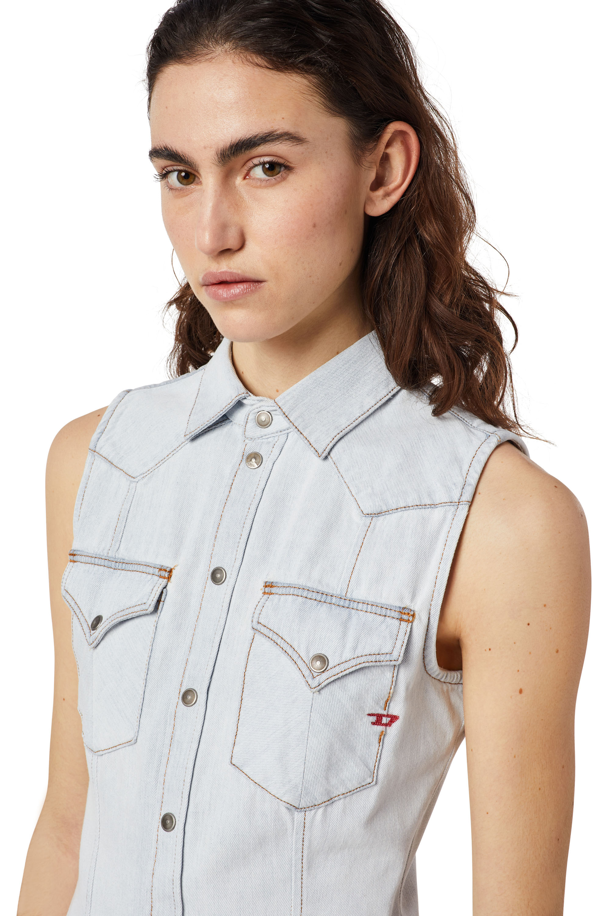 Diesel - DE-GLO WESTERN DRESS, Woman's Western dress in denim in Light Blue - 4
