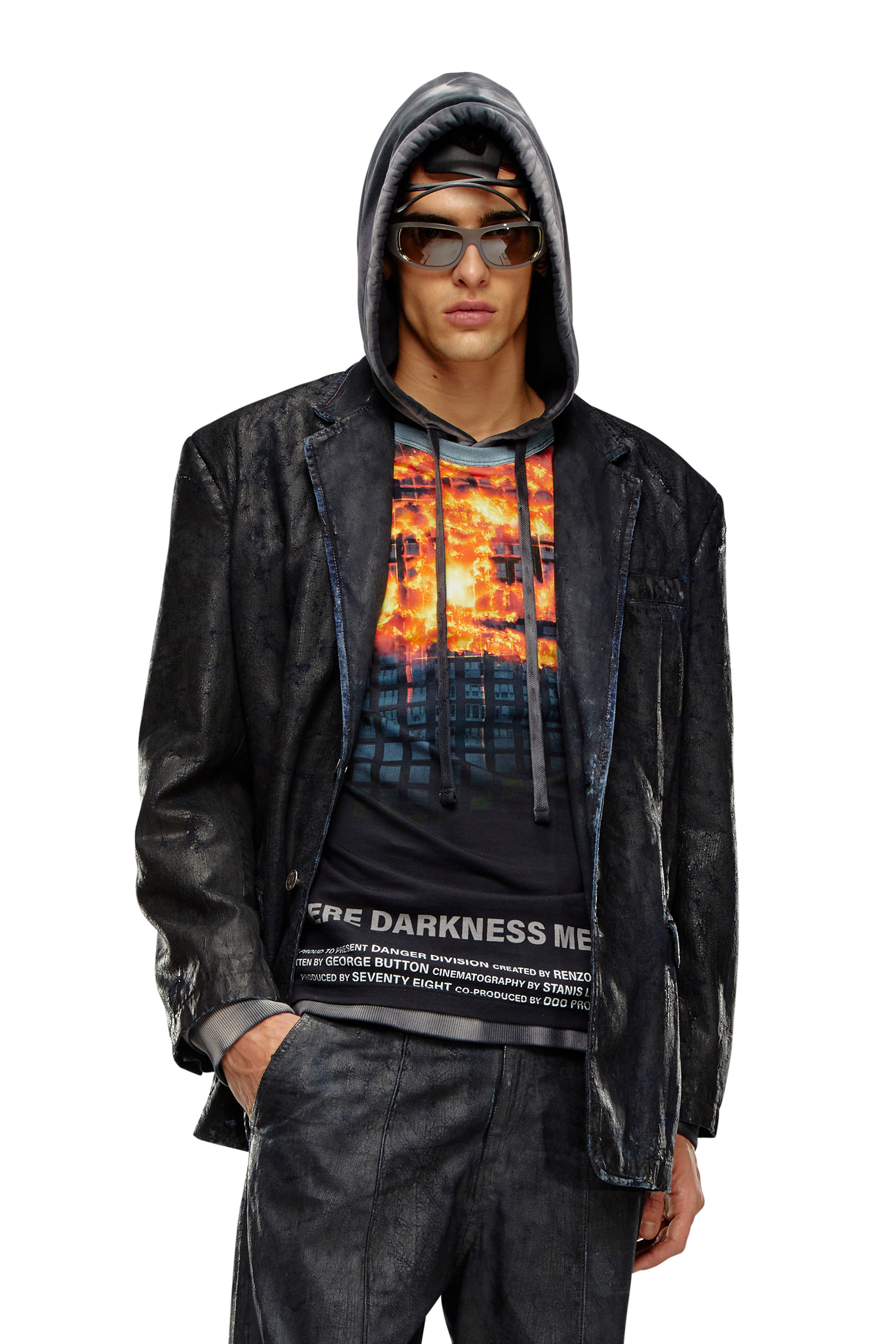 Diesel - D-BLA-FSE, Man's Denim blazer with craquelé coating in Black - 1