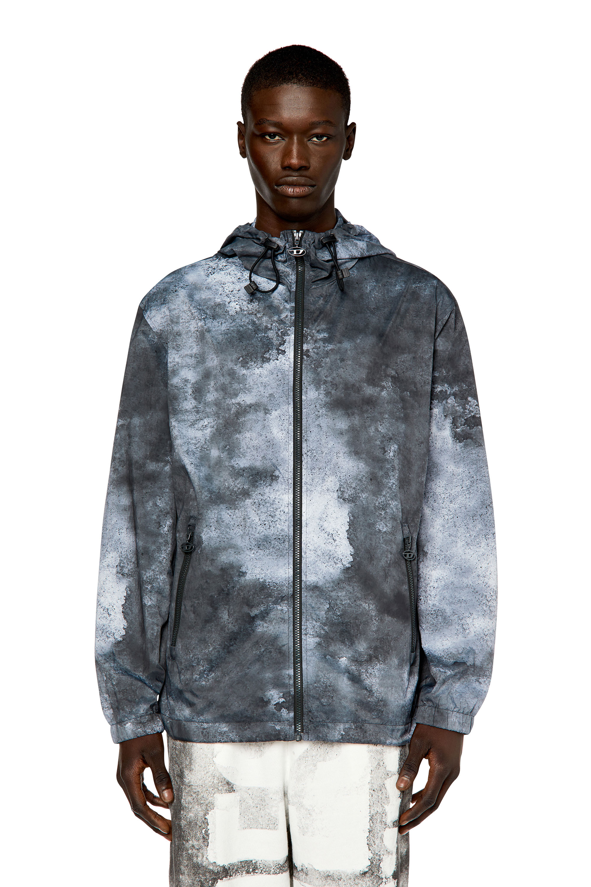 Diesel - J-WARRETT-LOGO, Man's Watercolour-effect windbreaker with logo in Dark grey - 4
