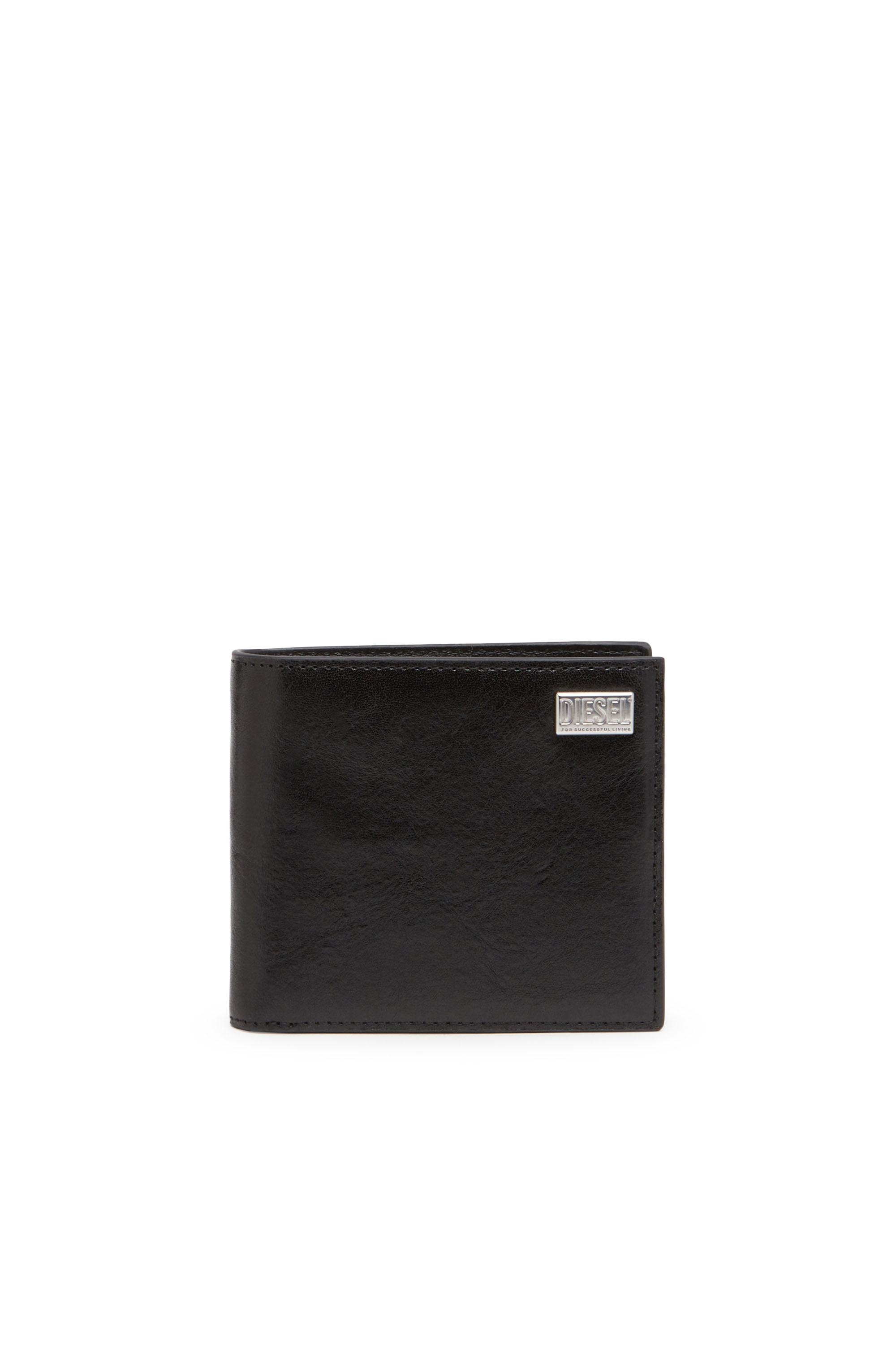 Diesel - BI-FOLD COIN S 3D, Man's Leather bi-fold wallet with logo plaque in Black - 1