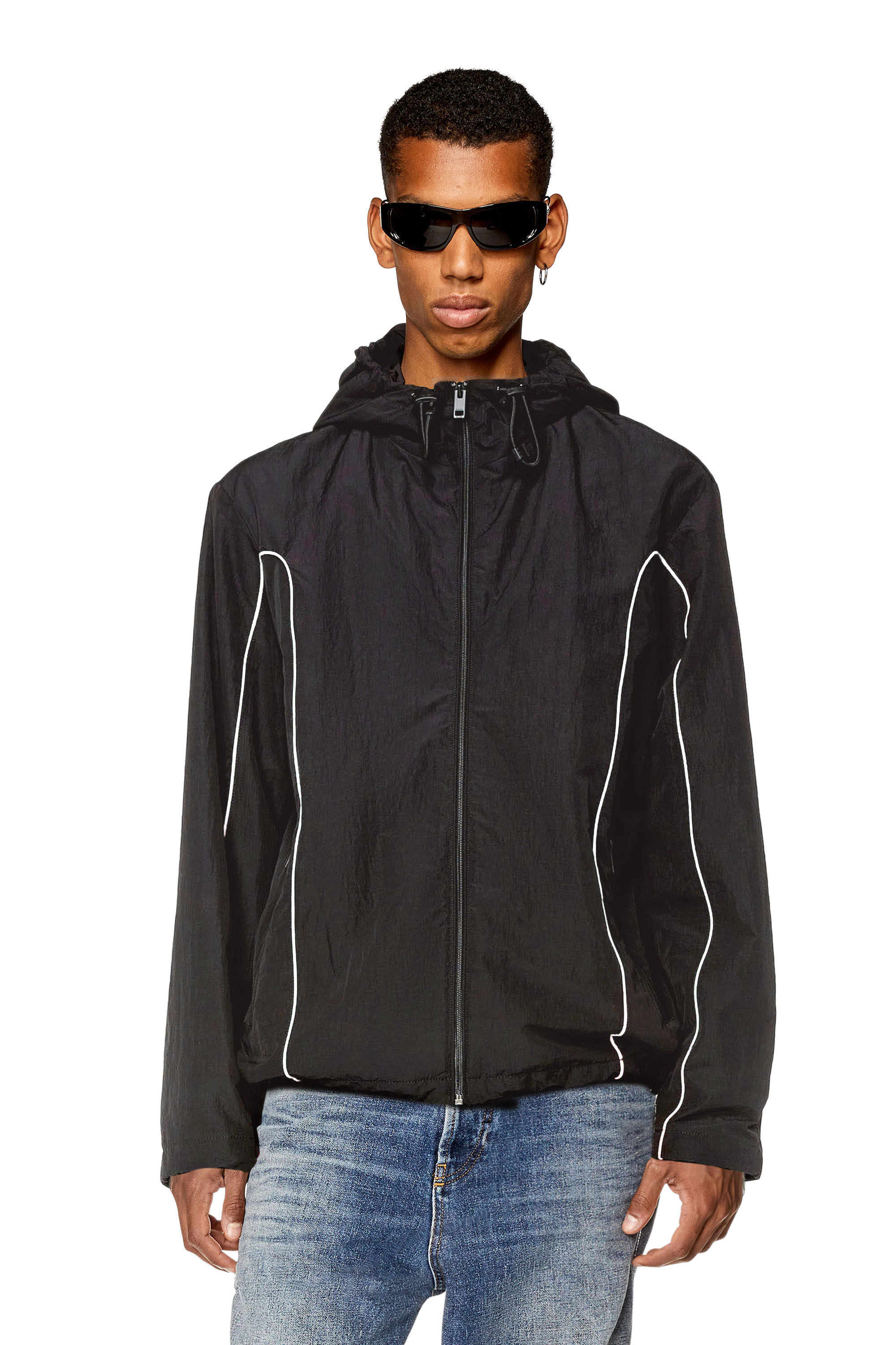 Diesel - J-HIVESSIN, Man's Windbreaker with contrast piping in Black - 1